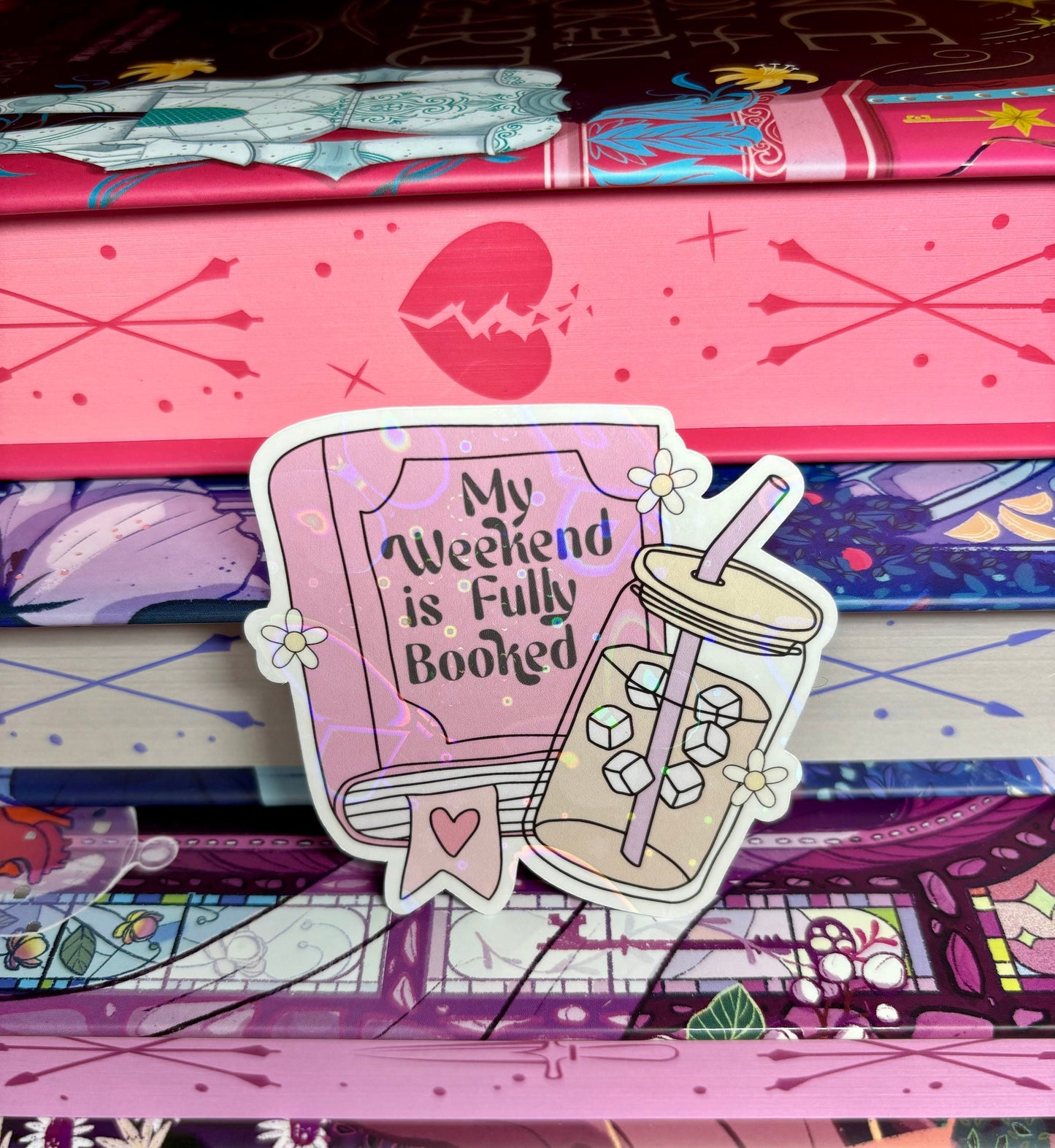 My Weekend Is Fully Booked, Book And Iced Coffee Sticker