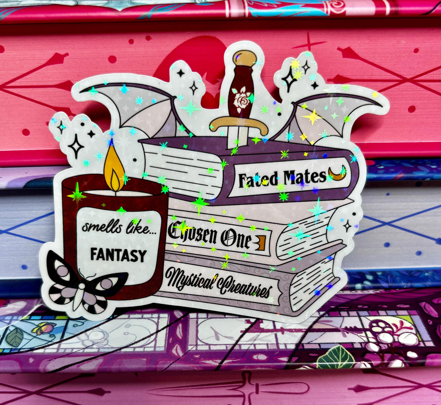 Smells Like Fantasy Book Stack Sticker