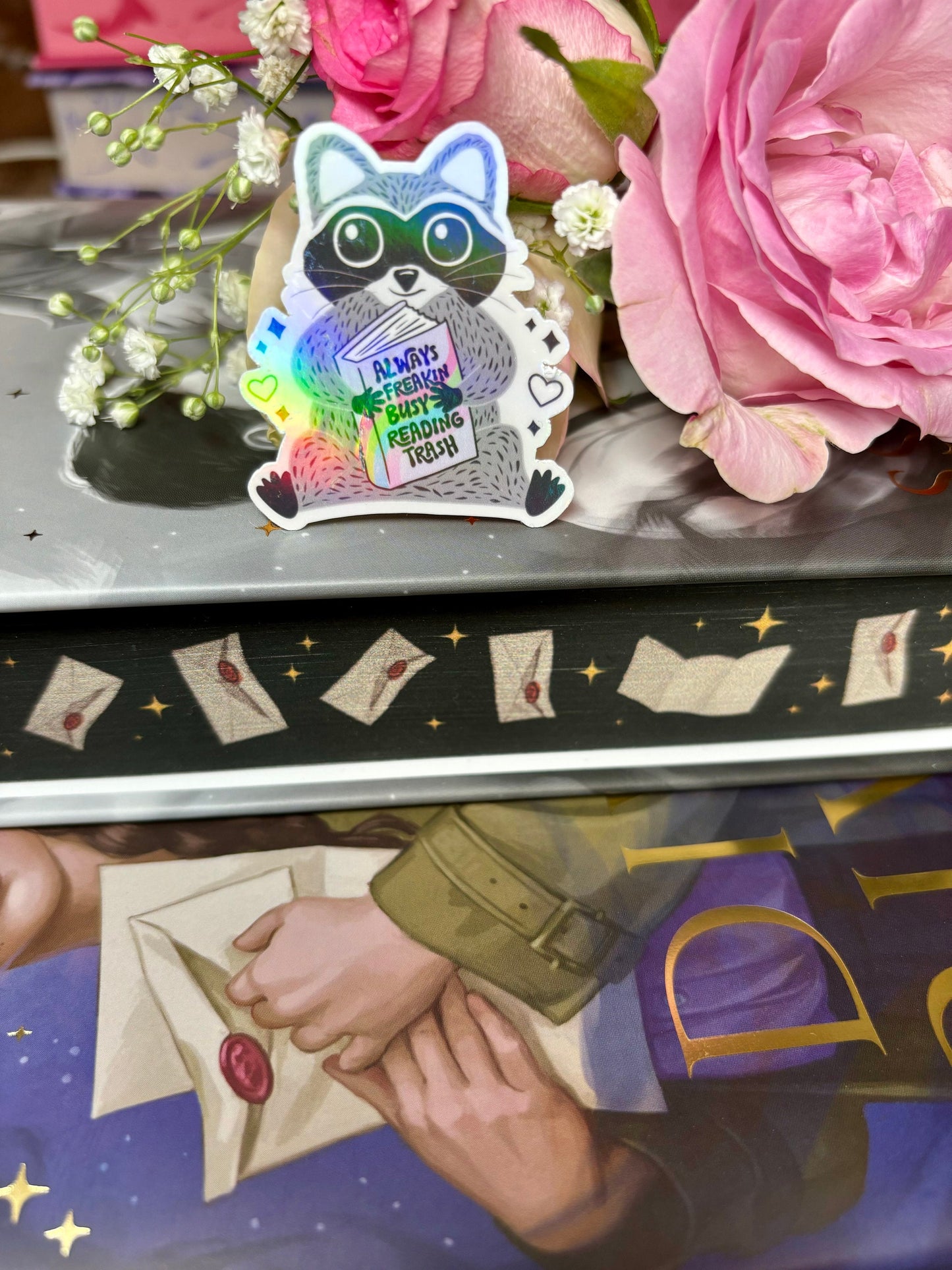 Mini Always Busy Reading Trash Raccoon Sticker