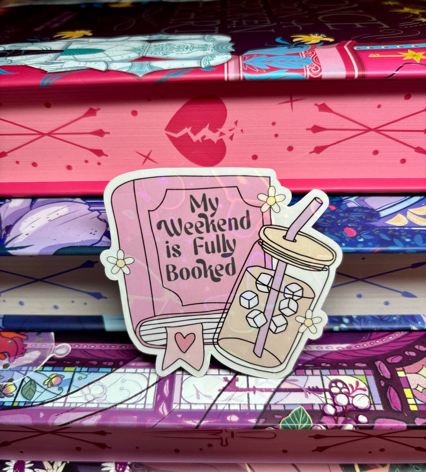 My Weekend Is Fully Booked, Book And Iced Coffee Sticker