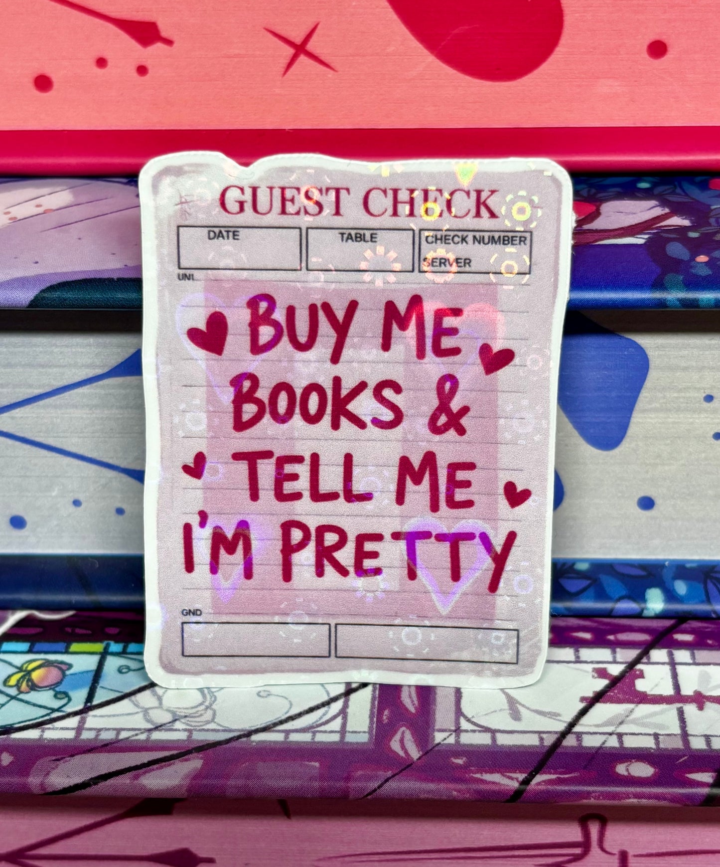 Mini Buy Me Books And Tell Me I'm Pretty Guest Check Sticker