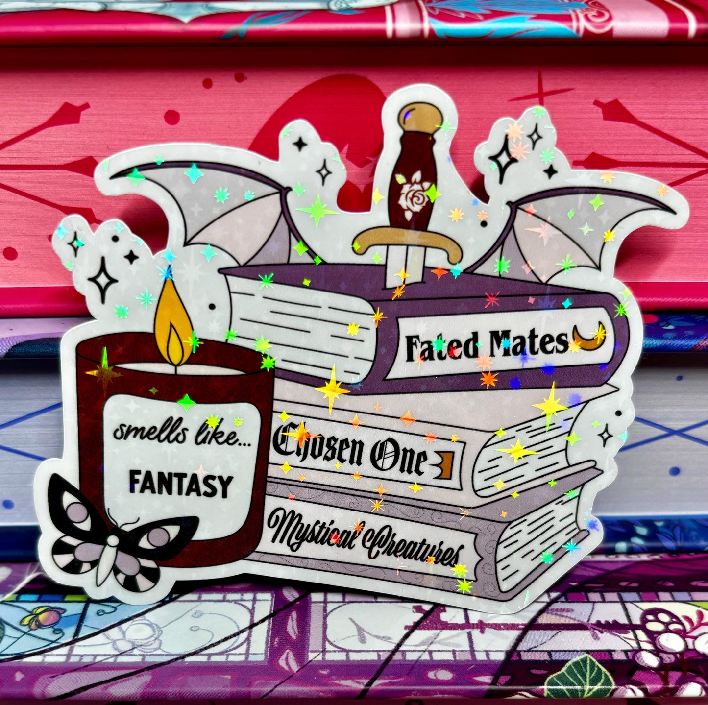 Smells Like Fantasy Book Stack Sticker