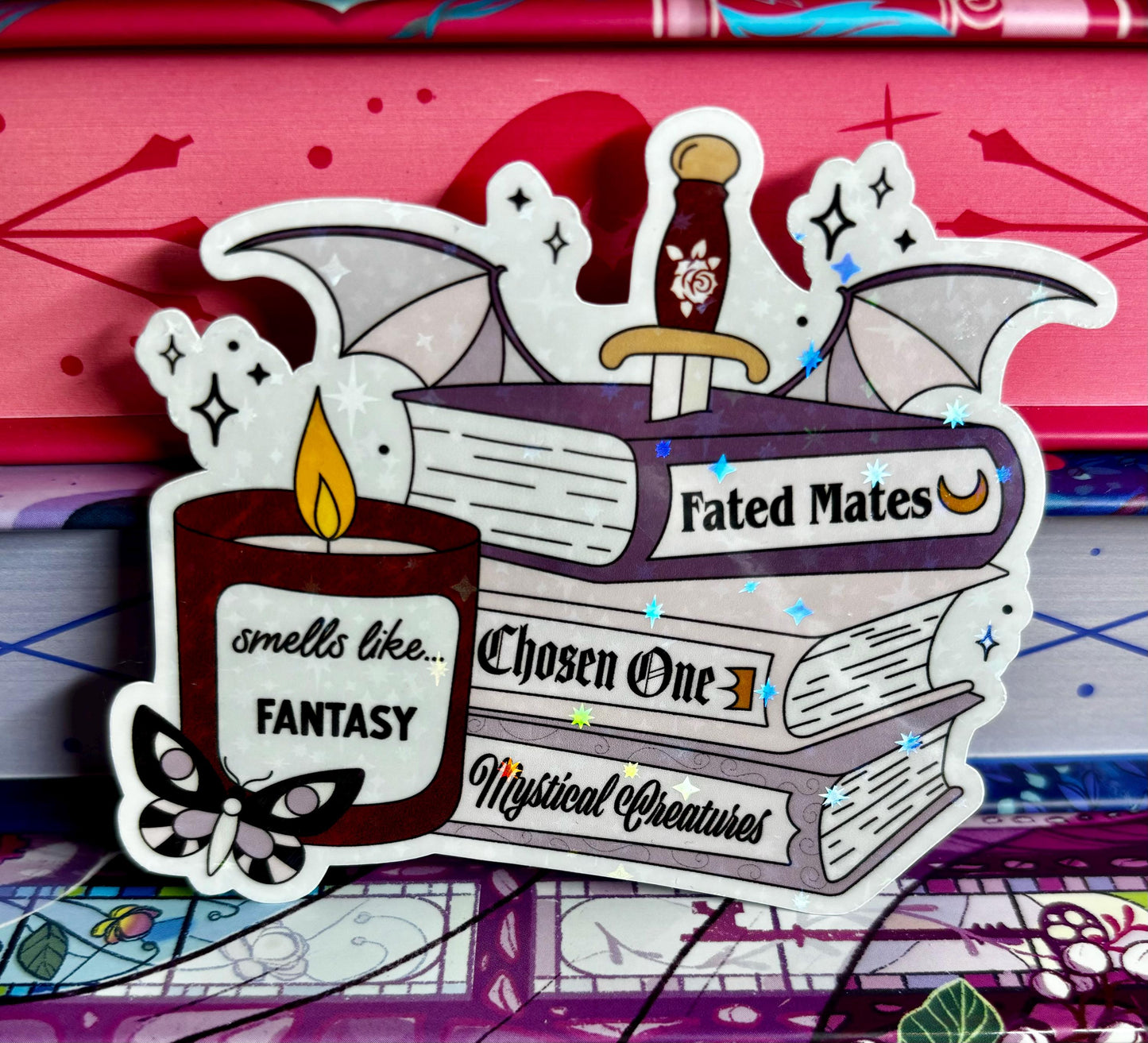 Smells Like Fantasy Book Stack Sticker