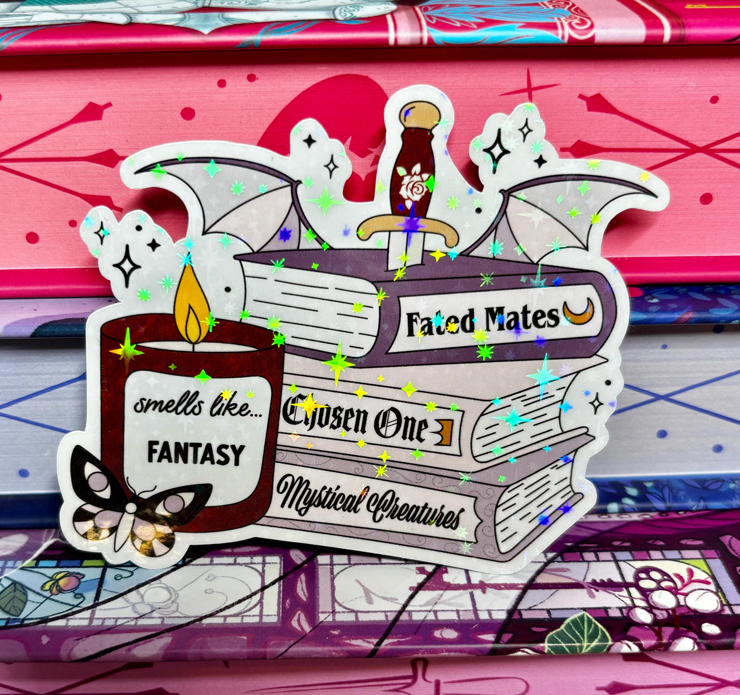 Smells Like Fantasy Book Stack Sticker