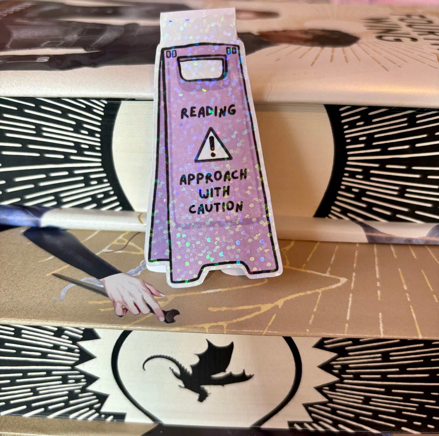 Reading Approach With Caution Floor Sign Style Magnetic Bookmark