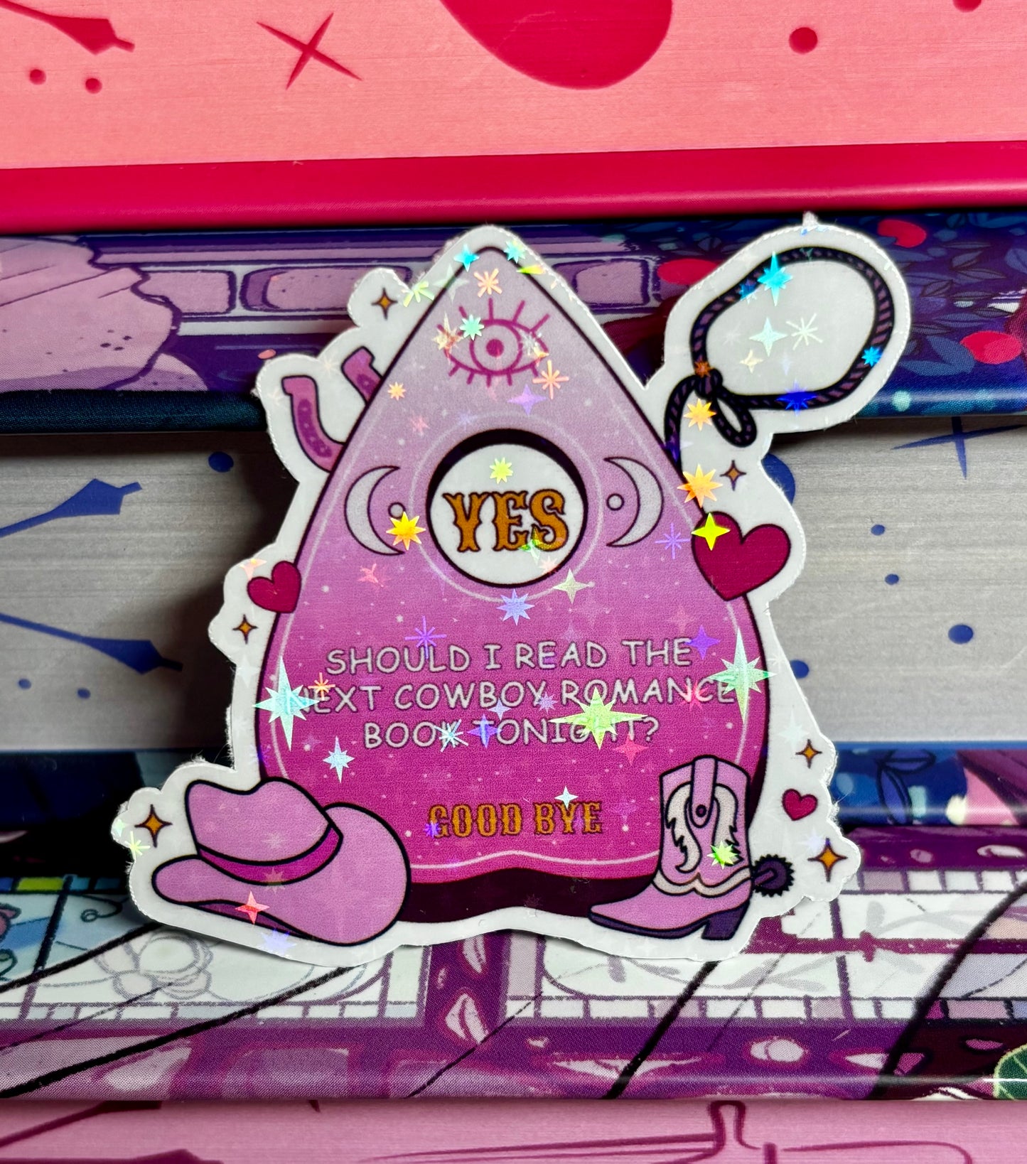 Mini Should I Read The Next Cowboy Romance Book Tonight Ouija Planchette Sticker