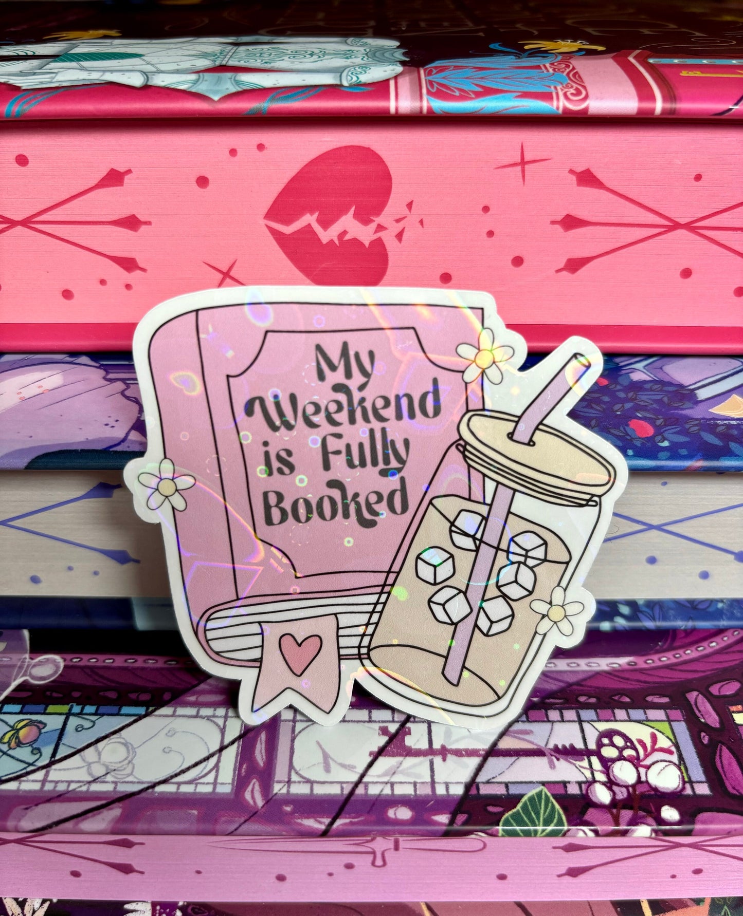 My Weekend Is Fully Booked, Book And Iced Coffee Sticker