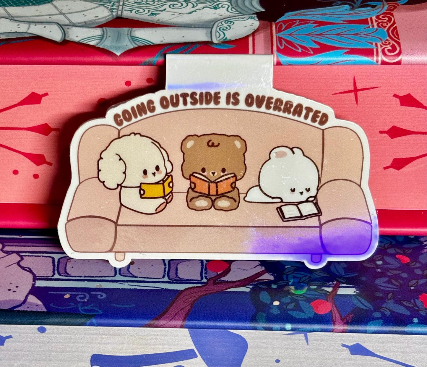 Mini Going Outside Is Overrated Cute Bears Magnetic Bookmark