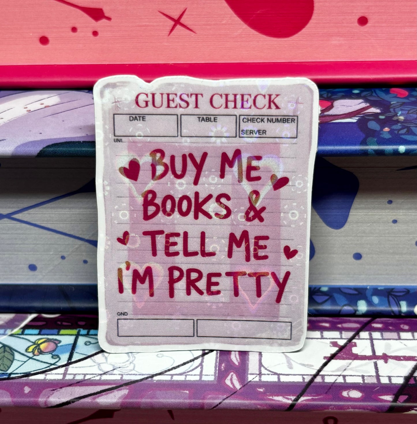 Mini Buy Me Books And Tell Me I'm Pretty Guest Check Sticker