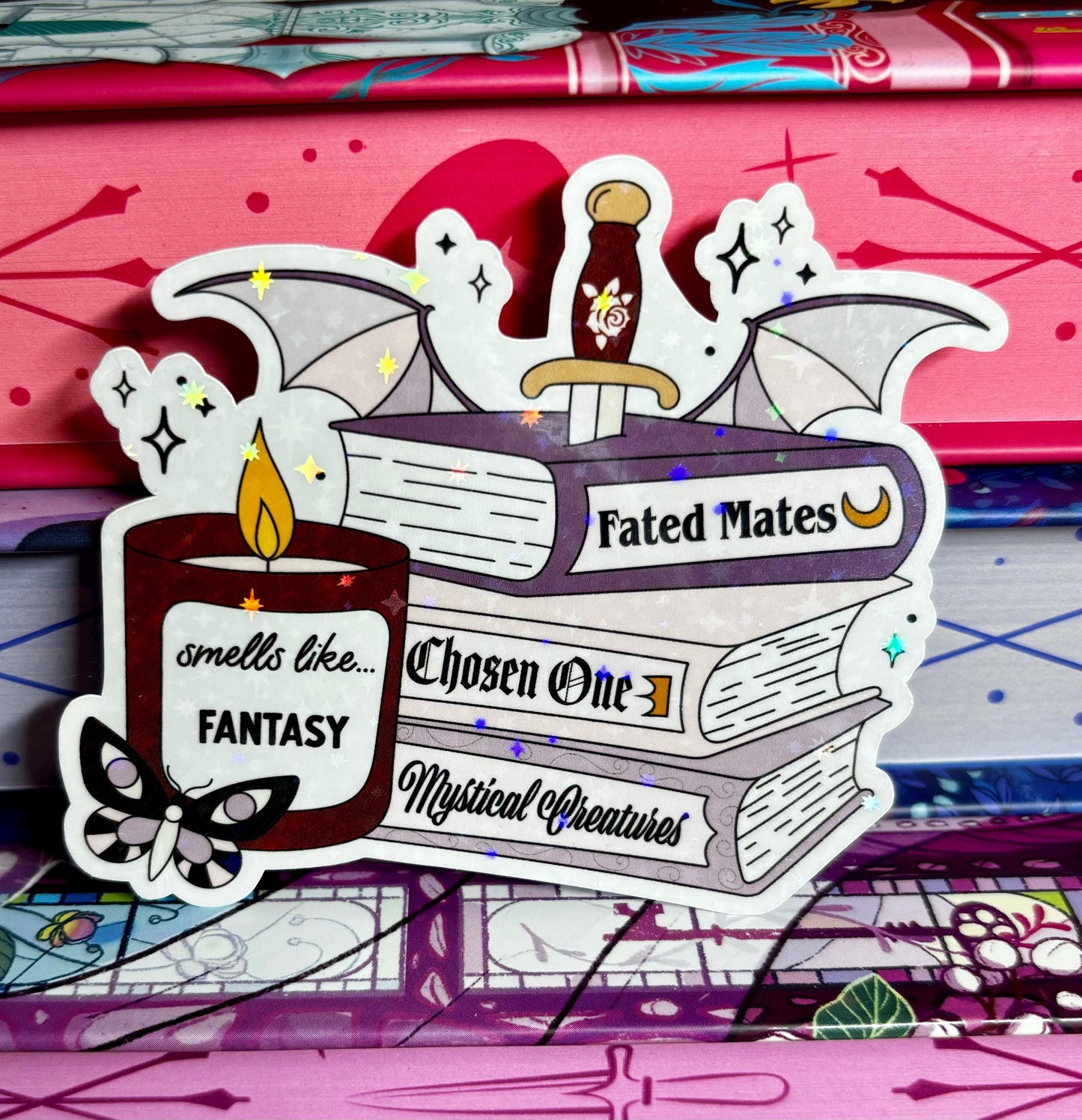 Smells Like Fantasy Book Stack Sticker