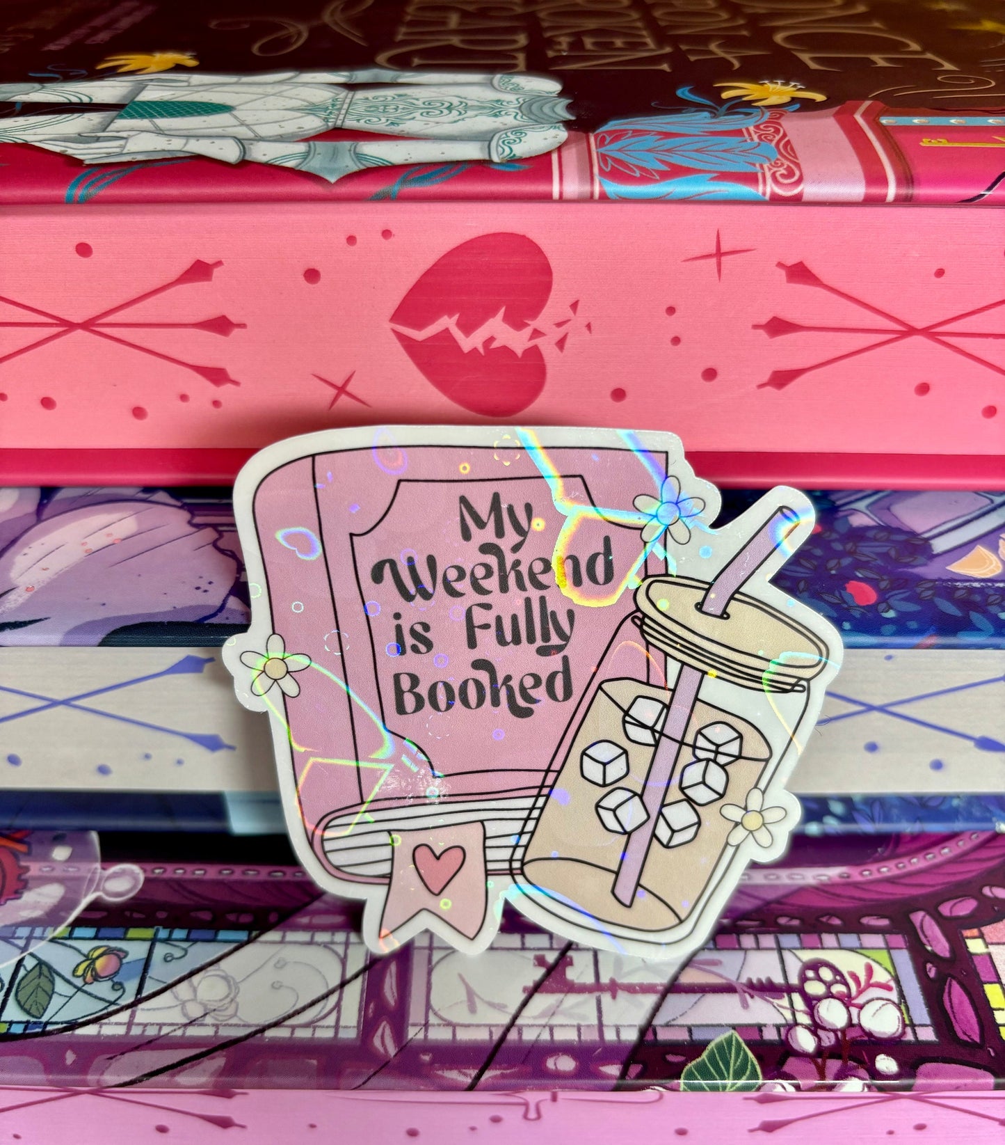 My Weekend Is Fully Booked, Book And Iced Coffee Sticker