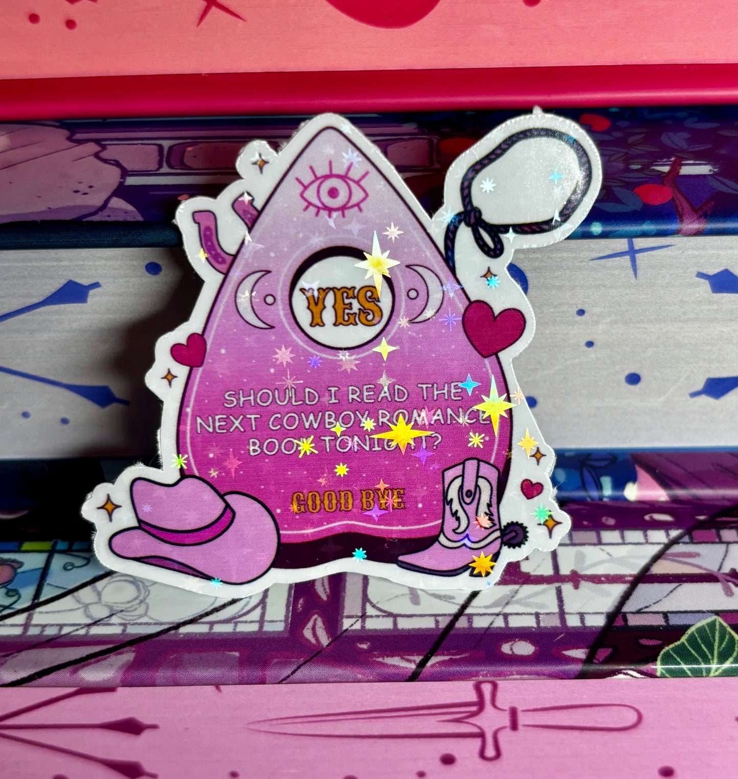 Mini Should I Read The Next Cowboy Romance Book Tonight Ouija Planchette Sticker