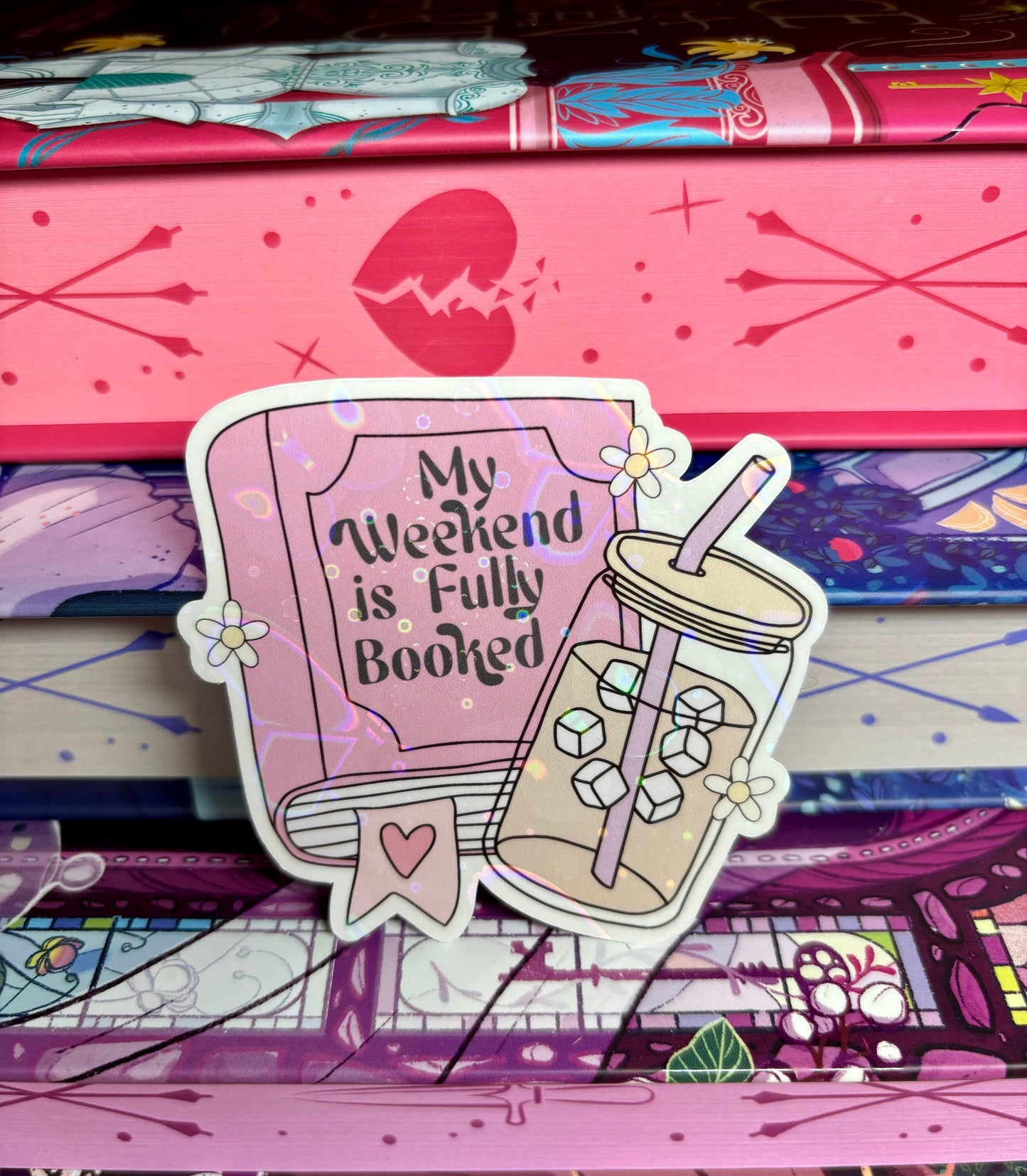 My Weekend Is Fully Booked, Book And Iced Coffee Sticker