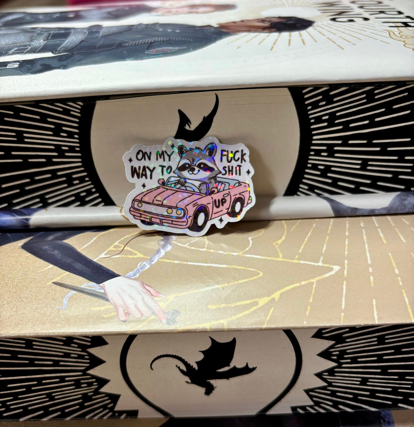 Mini Driving Racoon On My Way To F*ck Sh*t Up Sticker