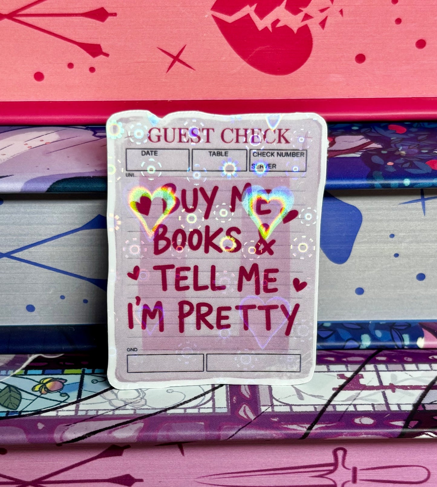 Mini Buy Me Books And Tell Me I'm Pretty Guest Check Sticker