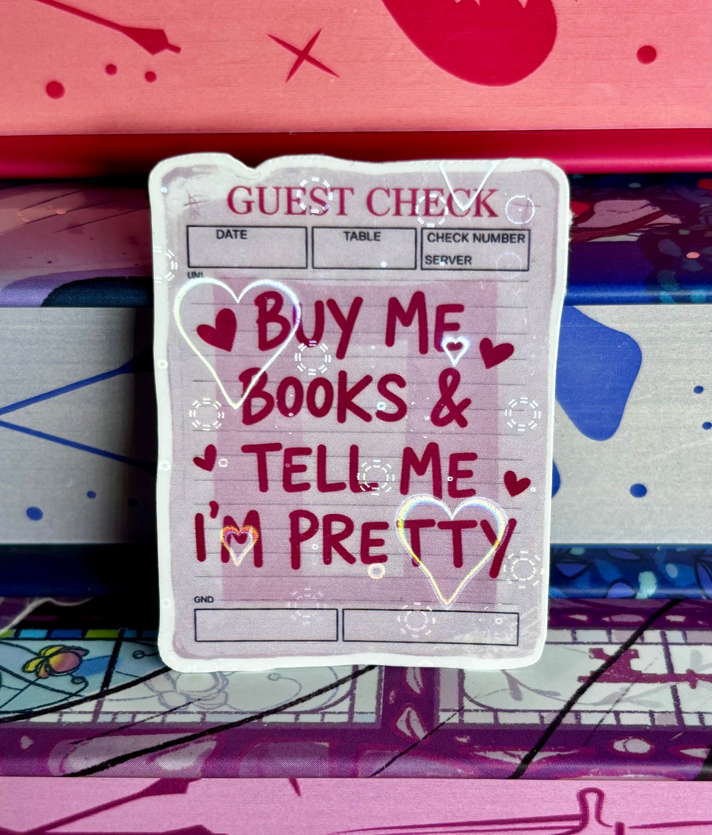 Mini Buy Me Books And Tell Me I'm Pretty Guest Check Sticker