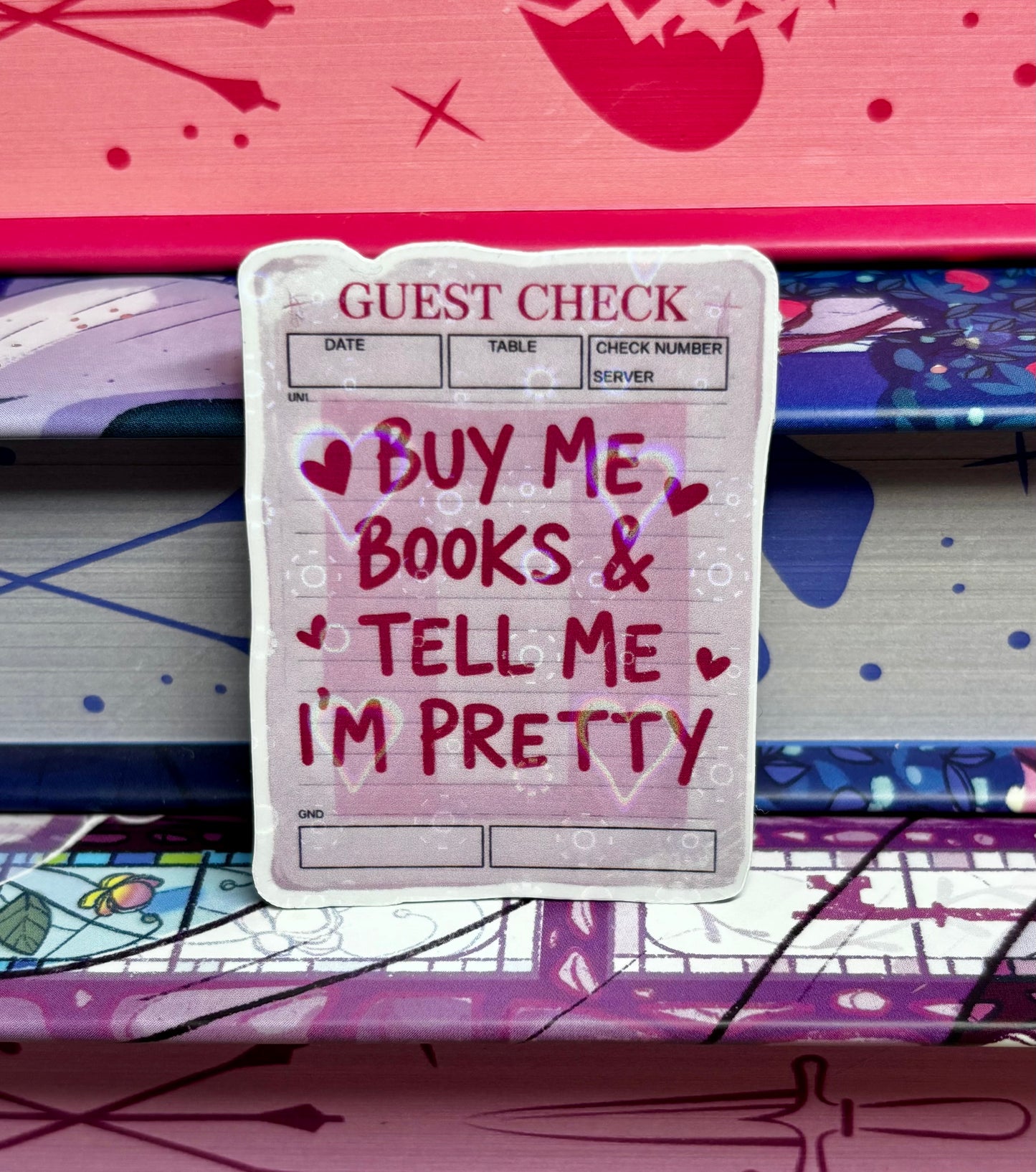 Mini Buy Me Books And Tell Me I'm Pretty Guest Check Sticker
