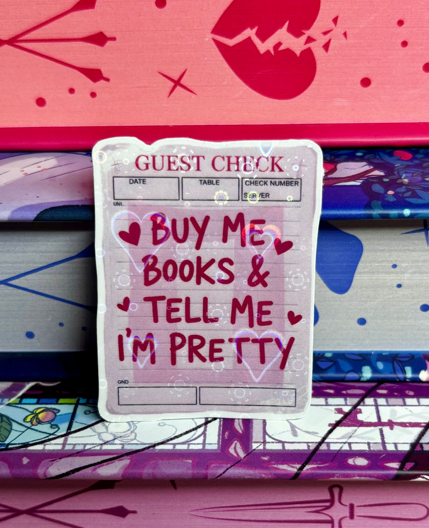 Mini Buy Me Books And Tell Me I'm Pretty Guest Check Sticker