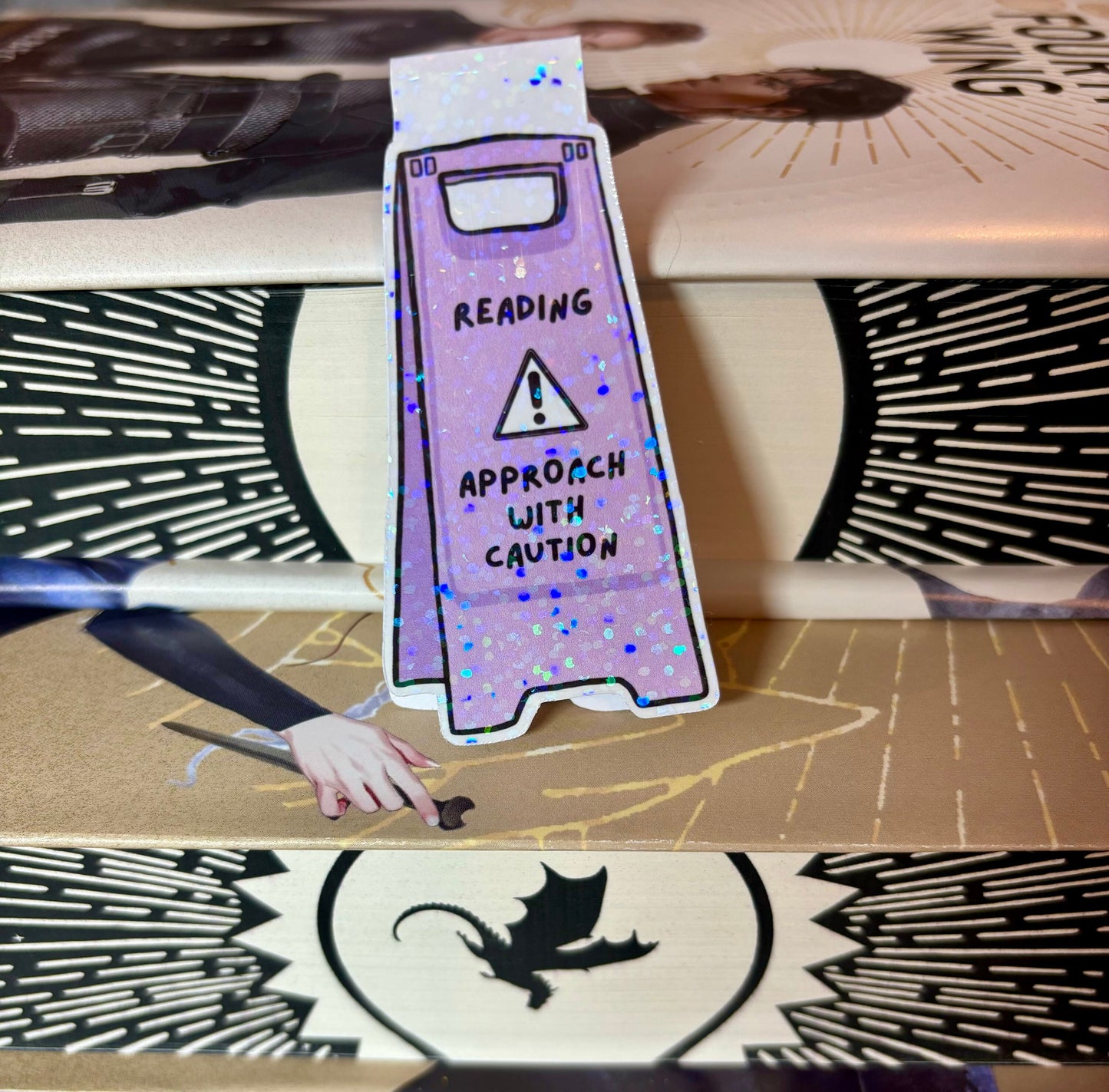 Reading Approach With Caution Floor Sign Style Magnetic Bookmark