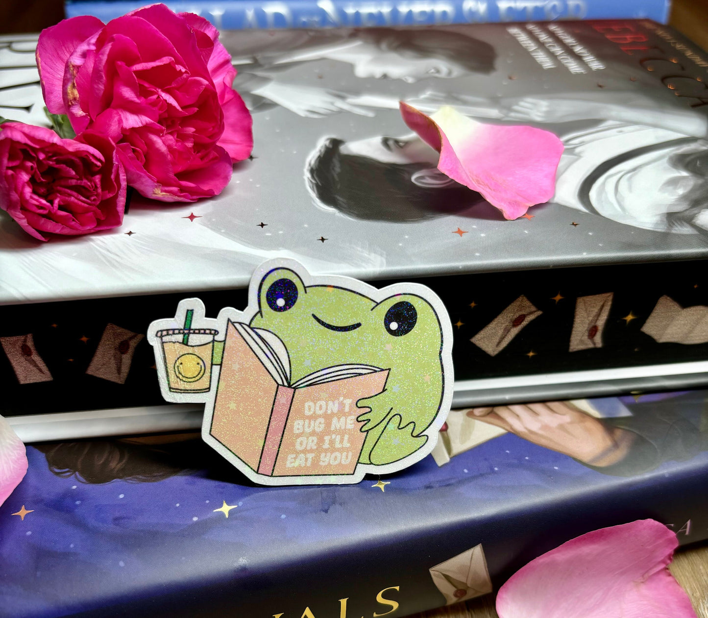 Mini Cute Bookish Reading Frog "Don't Bug Me Or I'll Eat You" Sticker