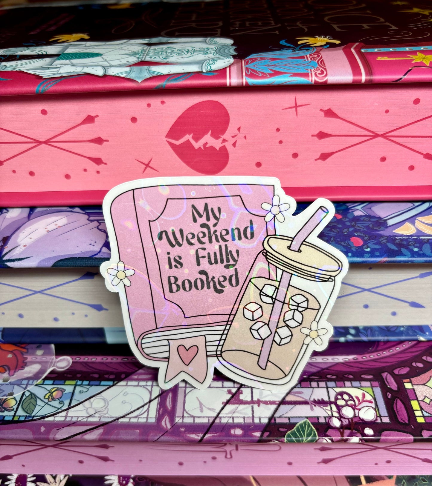 My Weekend Is Fully Booked, Book And Iced Coffee Sticker