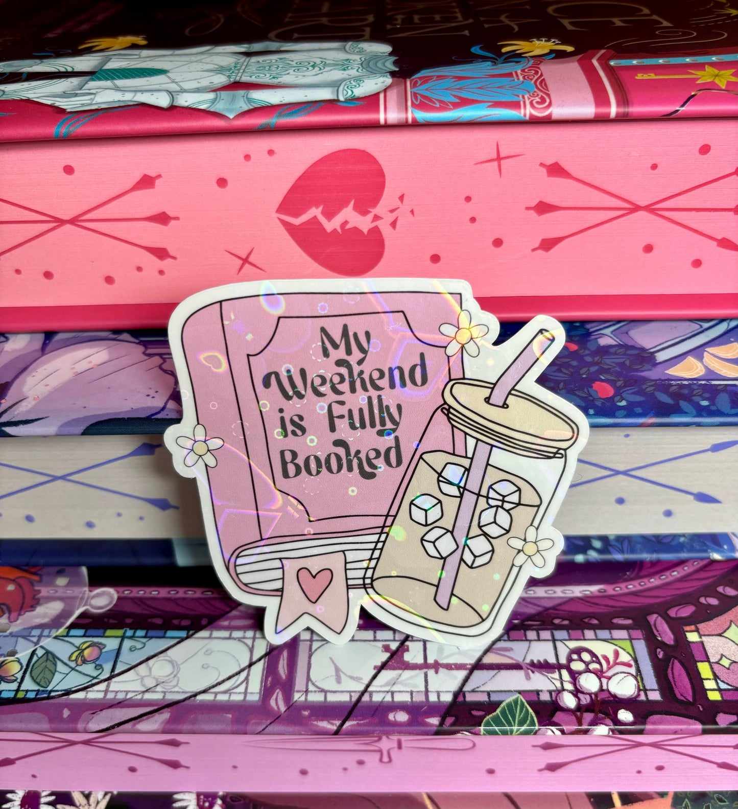My Weekend Is Fully Booked, Book And Iced Coffee Sticker