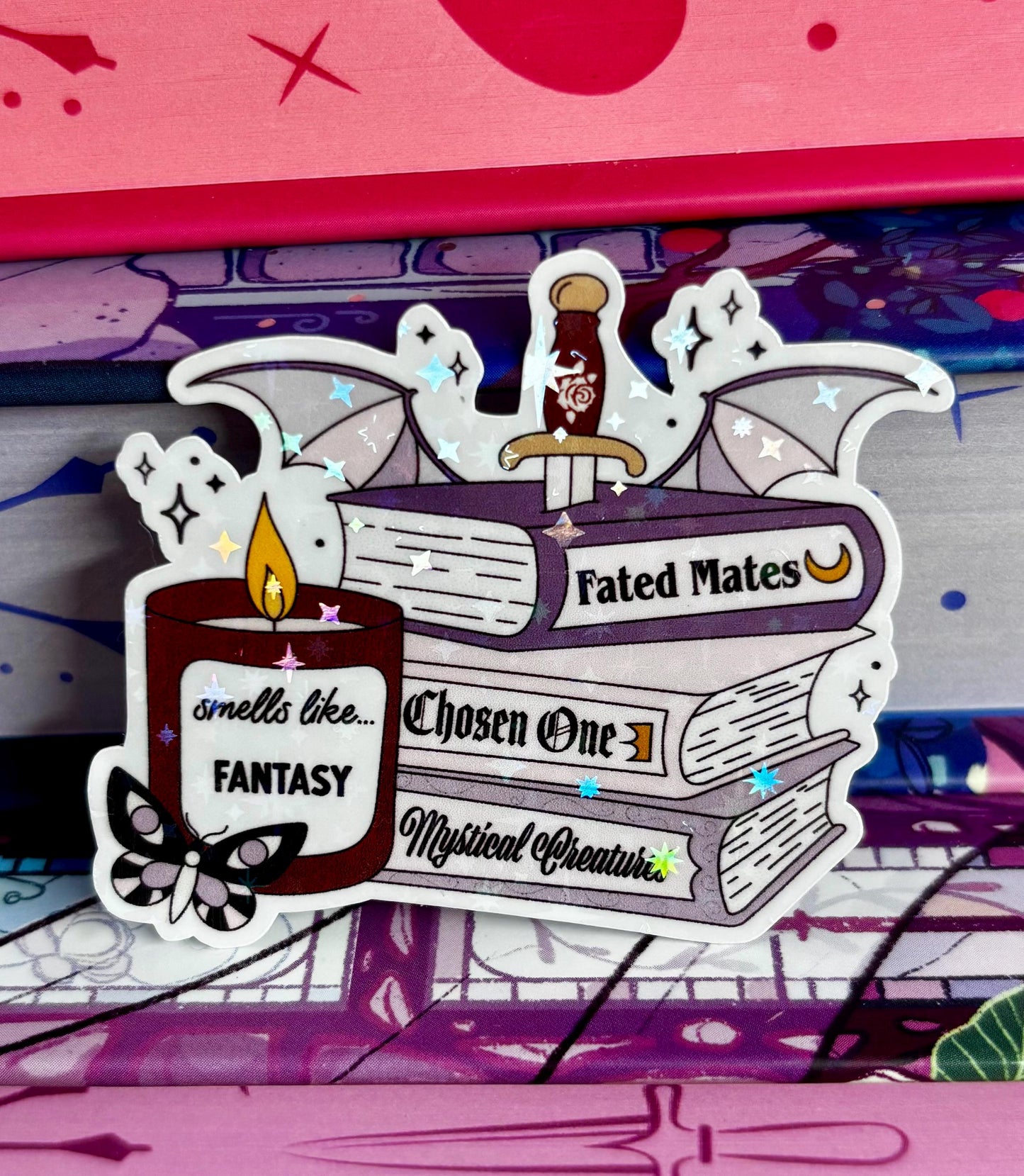 Mini Smells Like Fantasy Book Stack Sticker