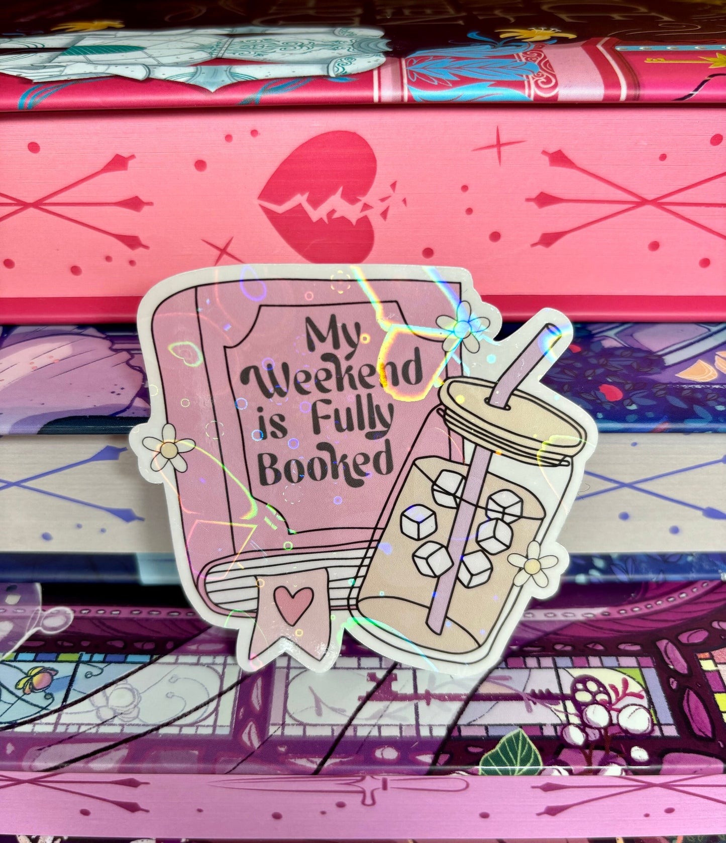 My Weekend Is Fully Booked, Book And Iced Coffee Sticker