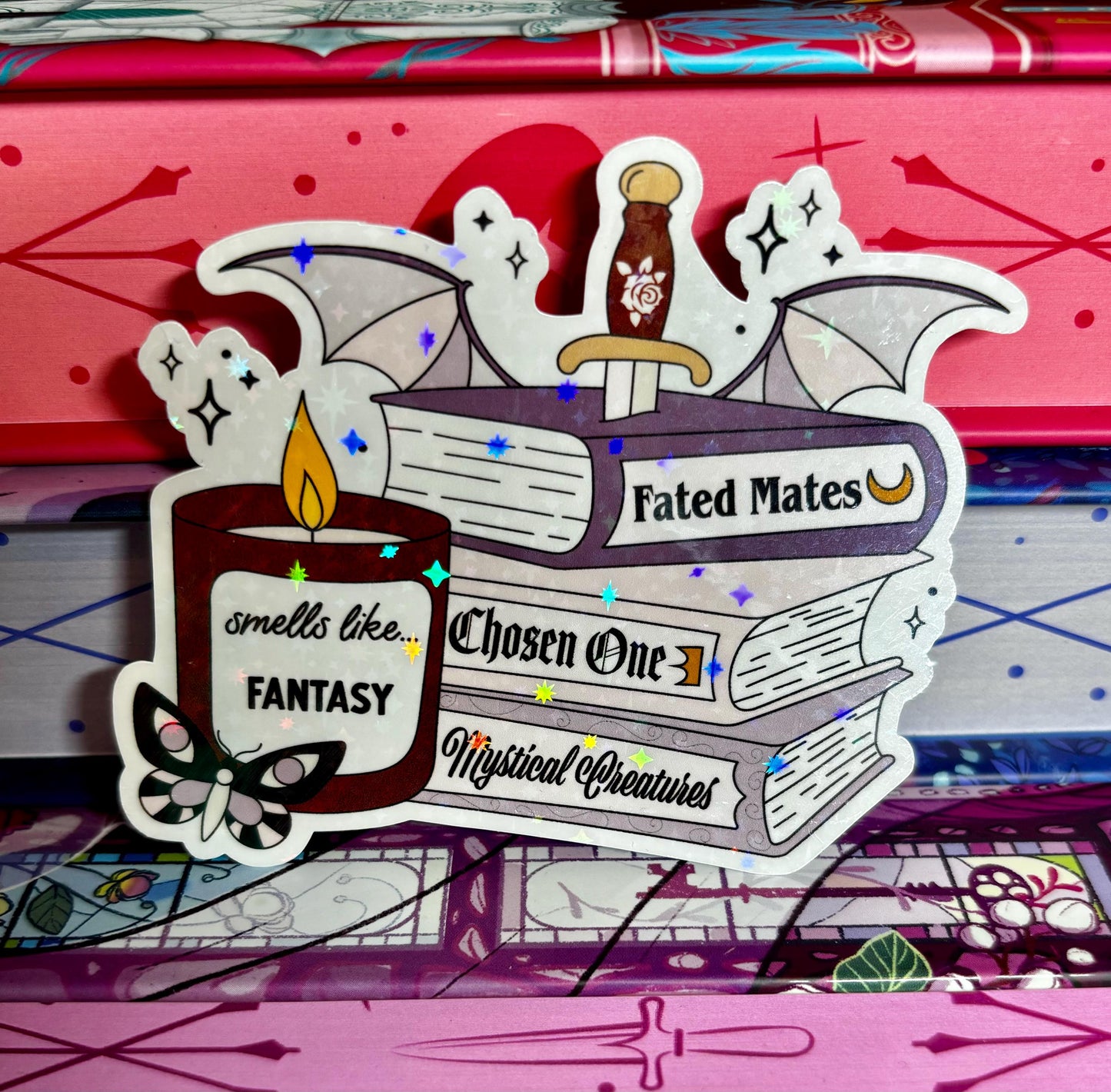 Smells Like Fantasy Book Stack Sticker
