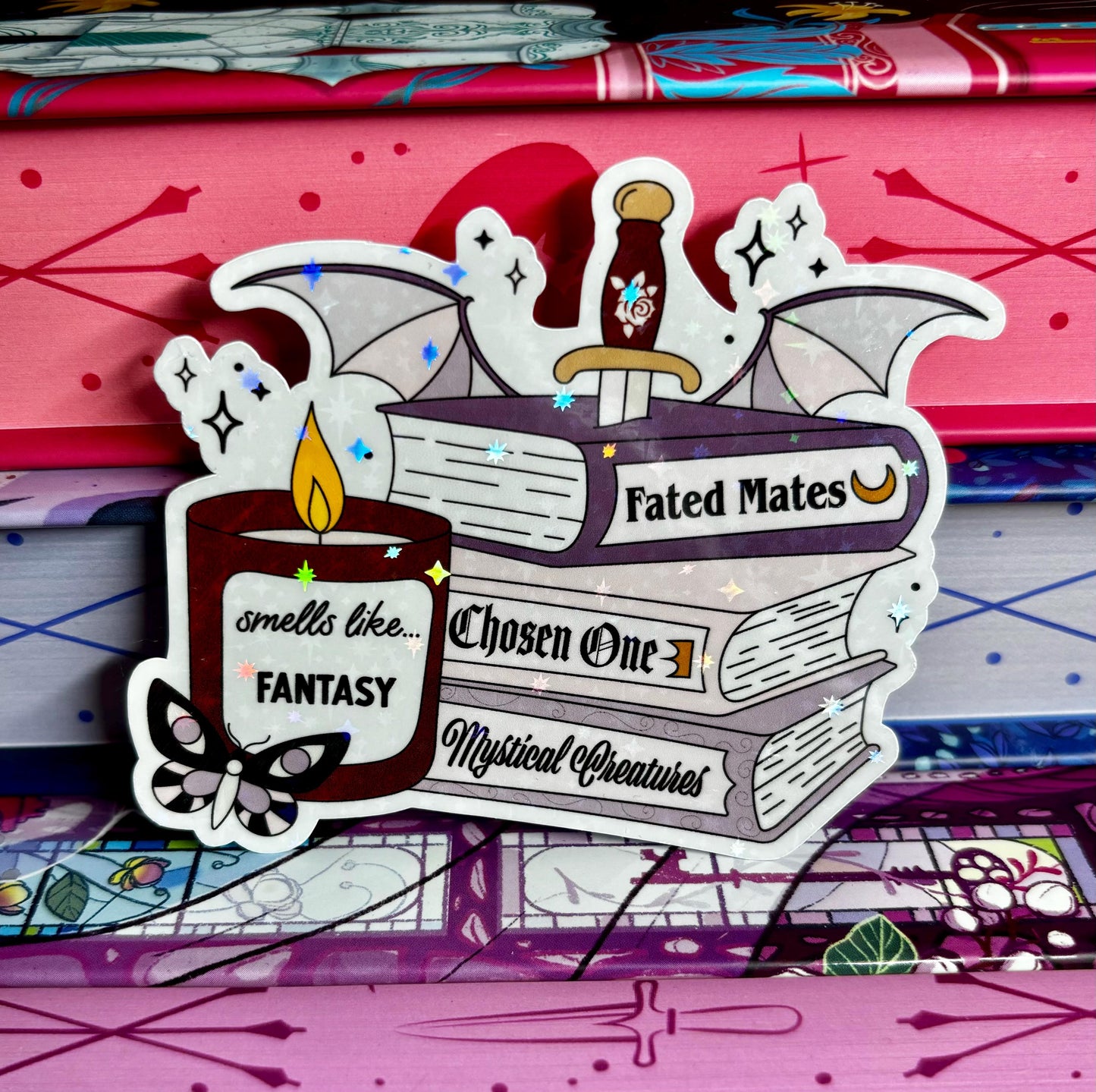 Smells Like Fantasy Book Stack Sticker