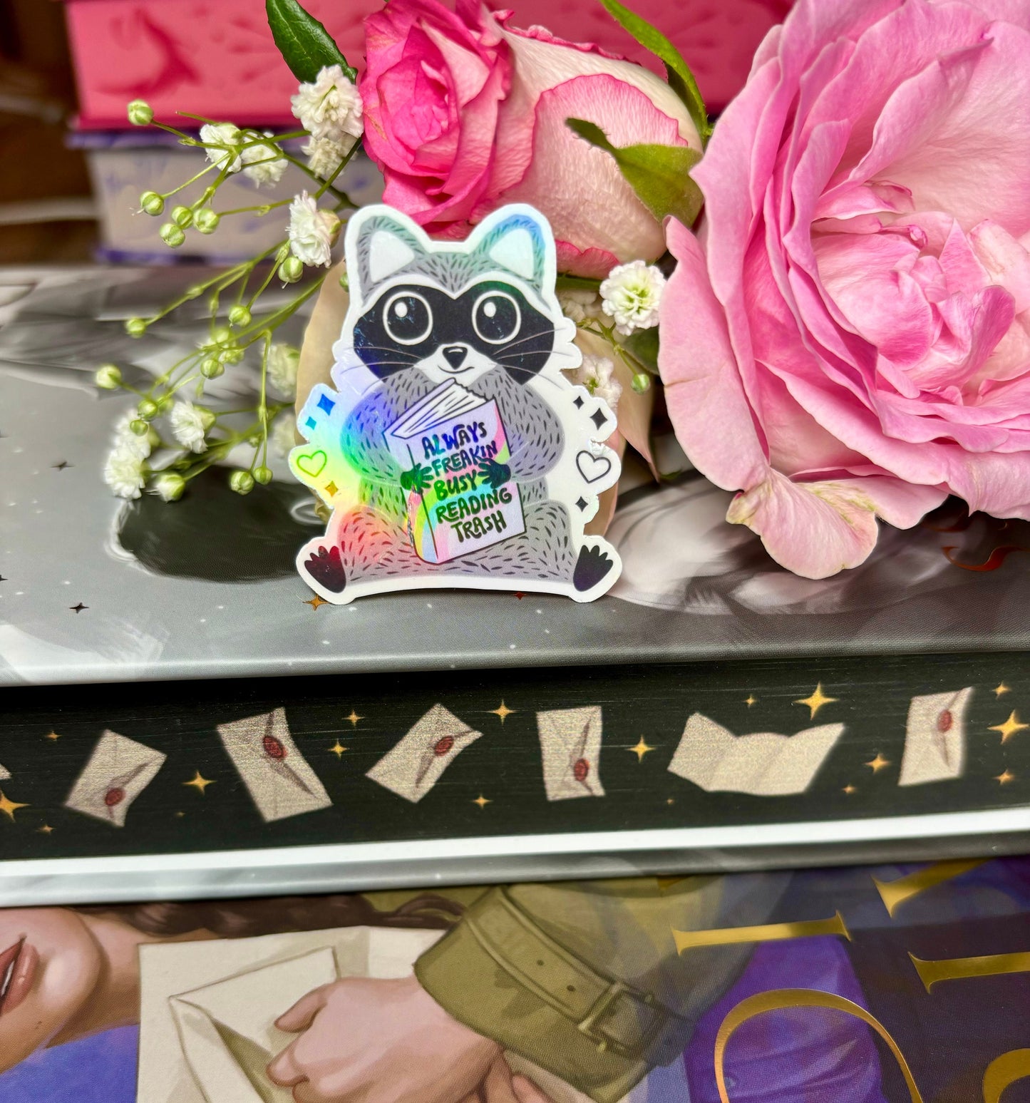 Mini Always Busy Reading Trash Raccoon Sticker