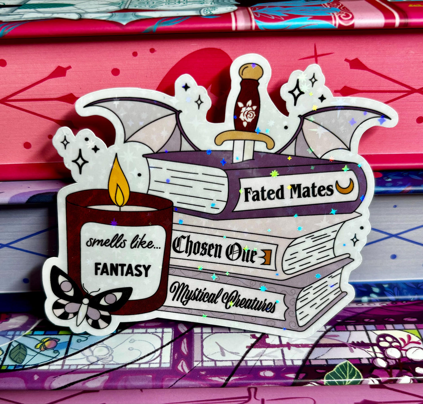 Smells Like Fantasy Book Stack Sticker