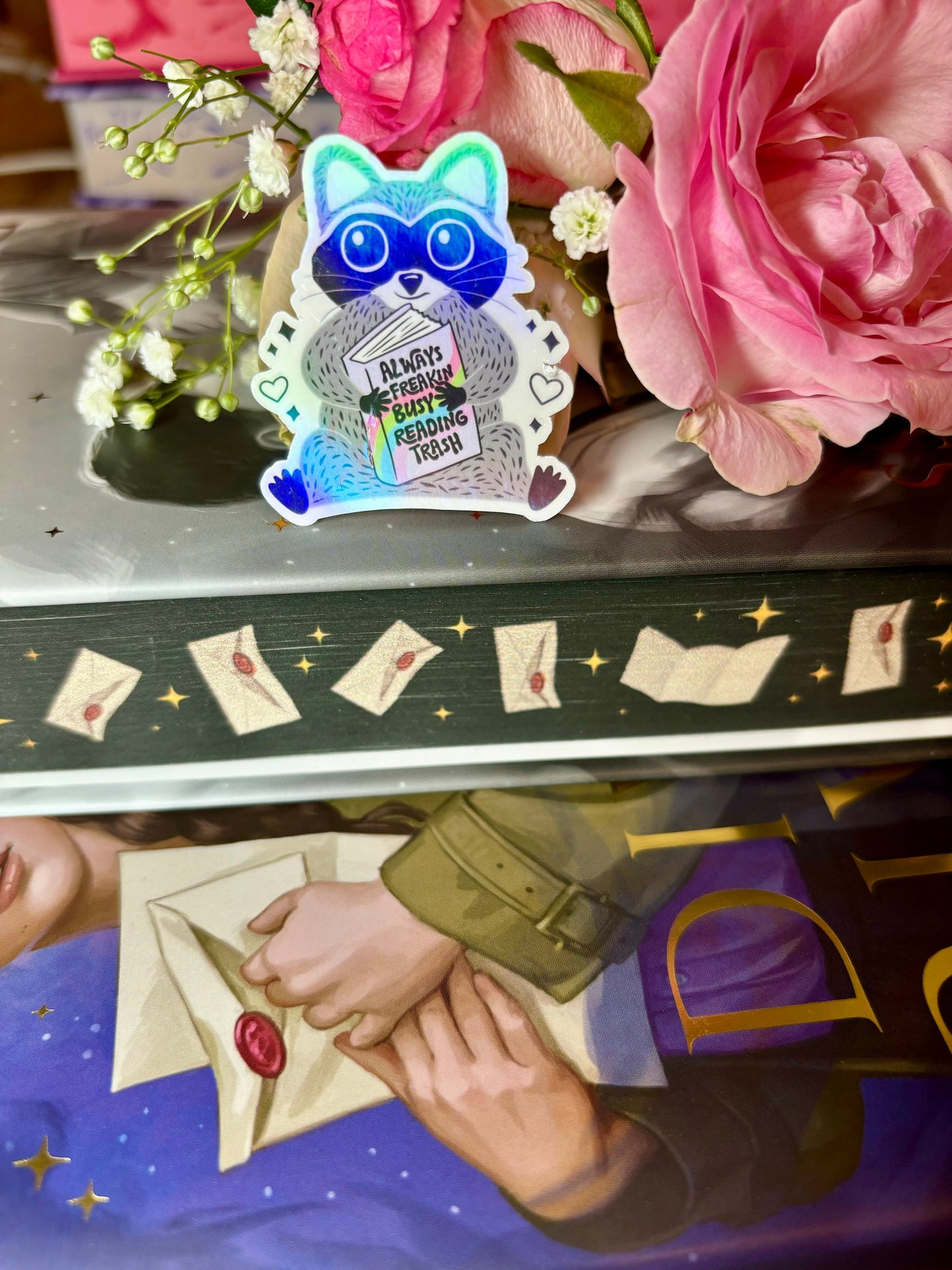 Mini Always Busy Reading Trash Raccoon Sticker