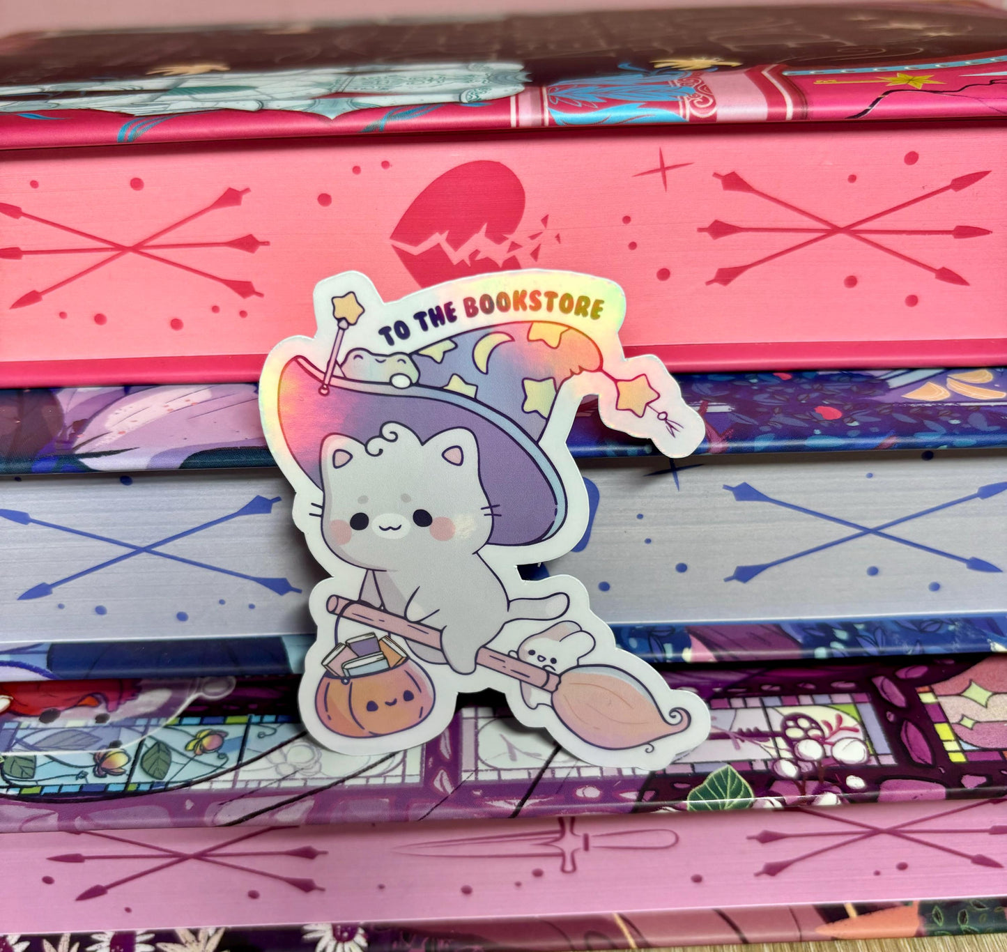 Cute To The Bookstore Witch Cat Sticker