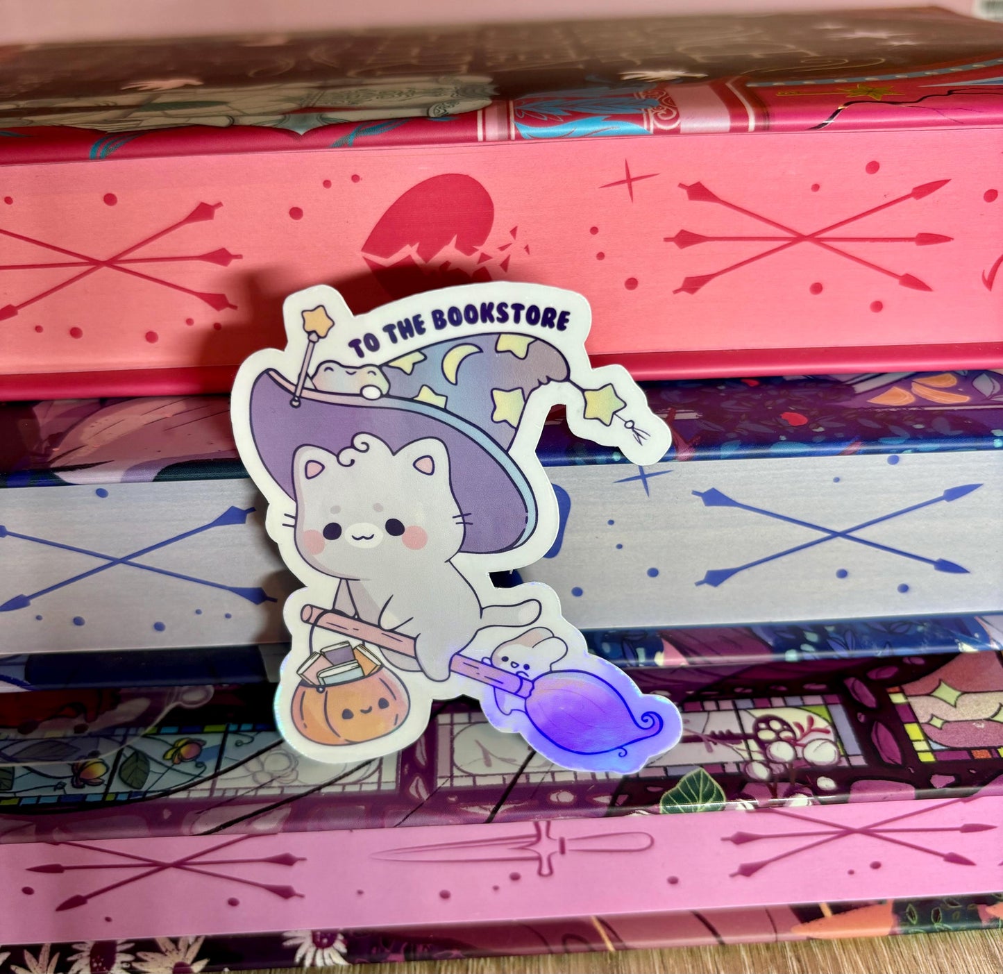 Cute To The Bookstore Witch Cat Sticker