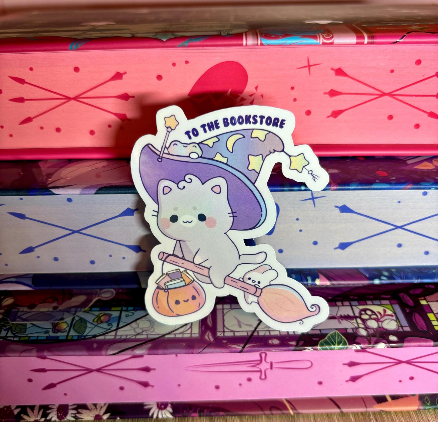 Cute To The Bookstore Witch Cat Sticker