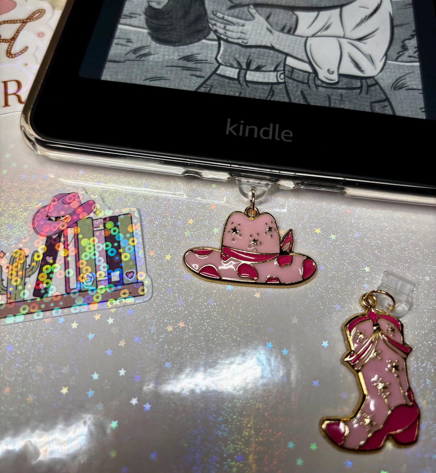 Cowboy themed kindle charms, usb-c dust plugs, bookish kindle charms, phone charm, kindle accessories, cowboy romance readers,