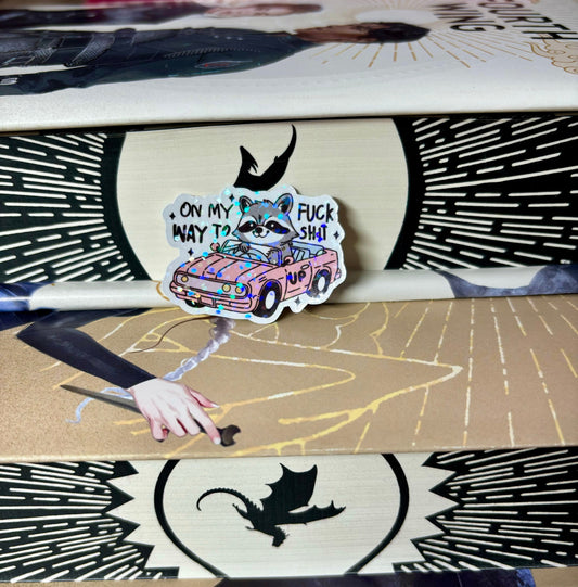 Mini Driving Racoon On My Way To F*ck Sh*t Up Sticker