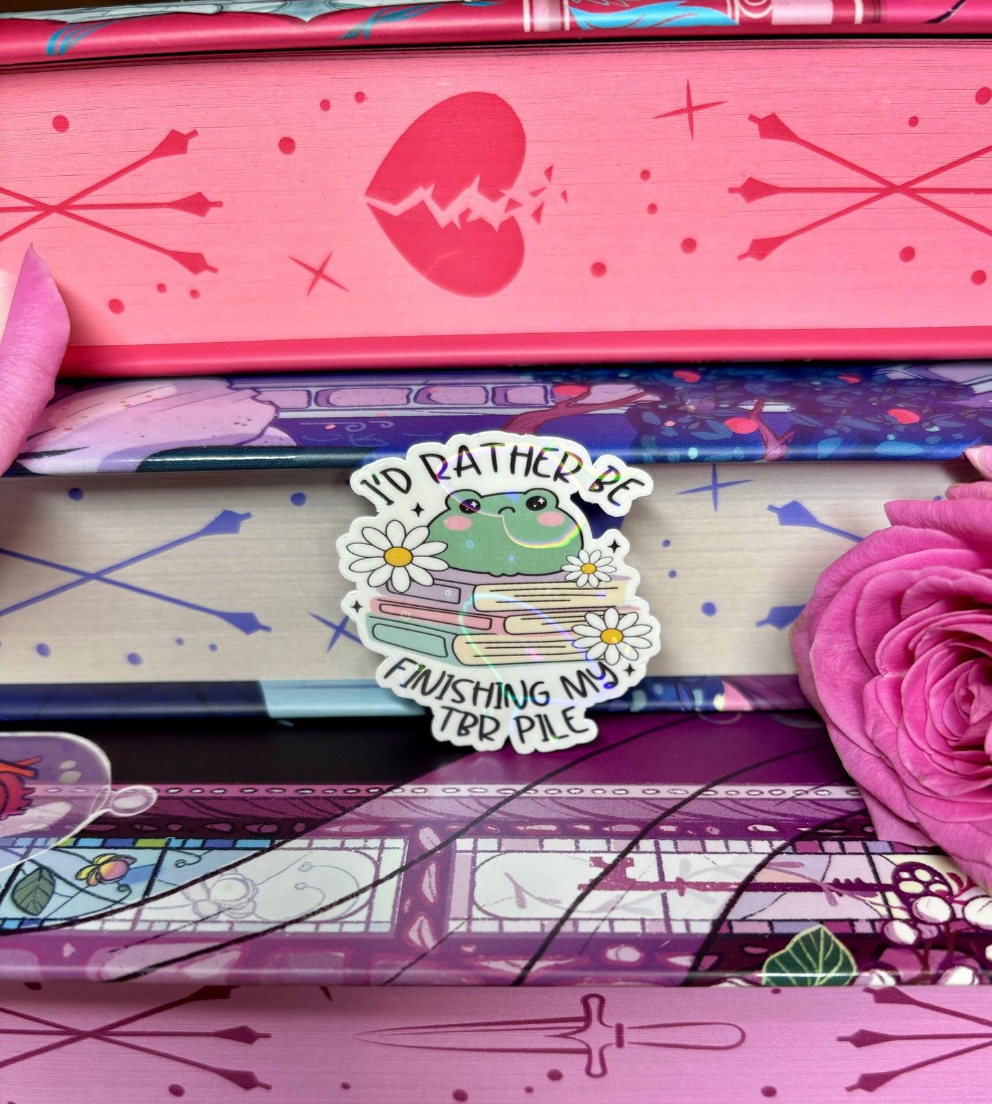 Mini I'd Rather Be Finishing My TBR Pile Frog Sticker