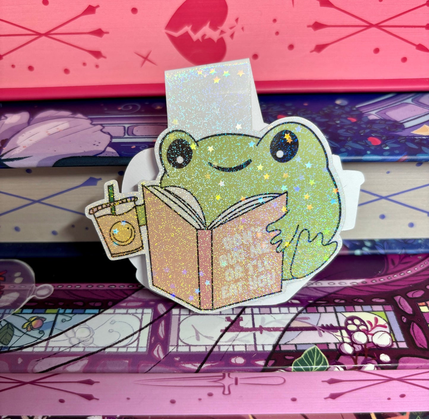 Cute Bookish Reading Frog "Don't Bug Me Or I'll Eat You" Magnetic Bookmark