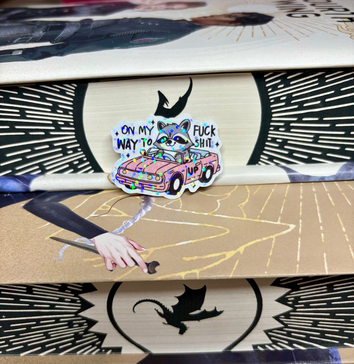 Mini Driving Racoon On My Way To F*ck Sh*t Up Sticker