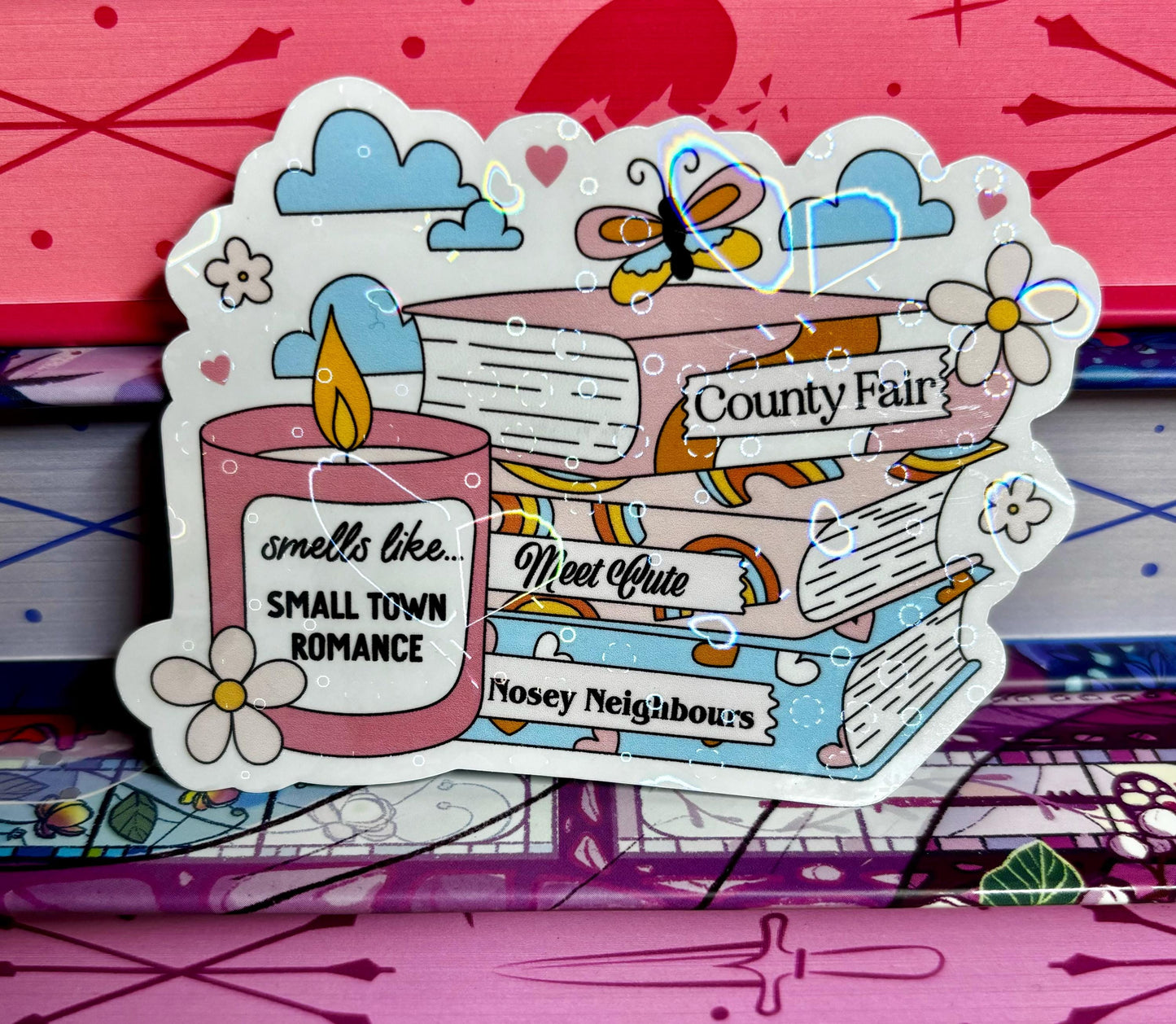 Smells Like Small Town Romance Book Stack Sticker