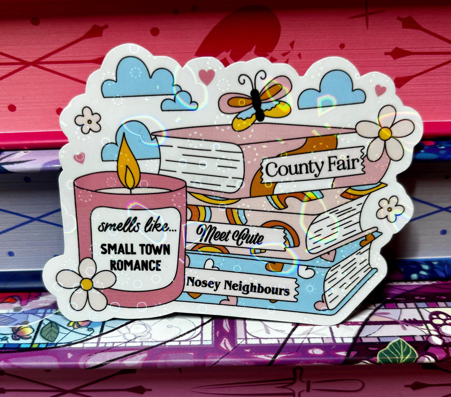 Smells Like Small Town Romance Book Stack Sticker