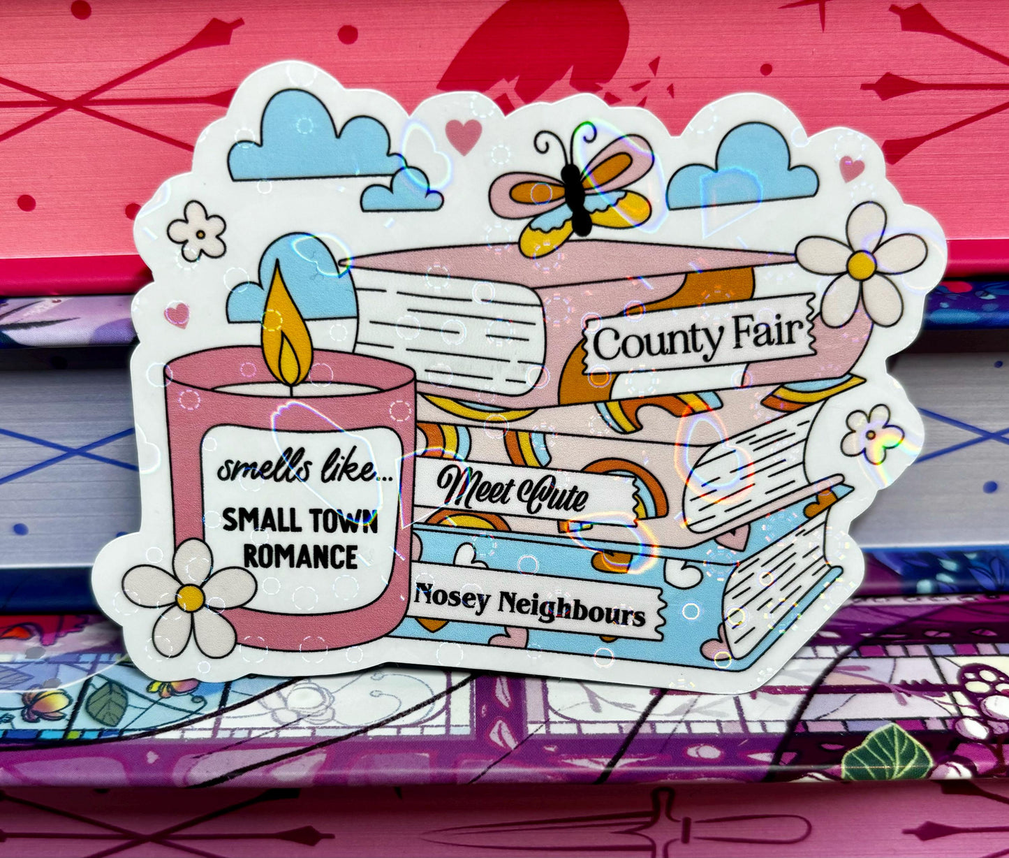 Smells Like Small Town Romance Book Stack Sticker