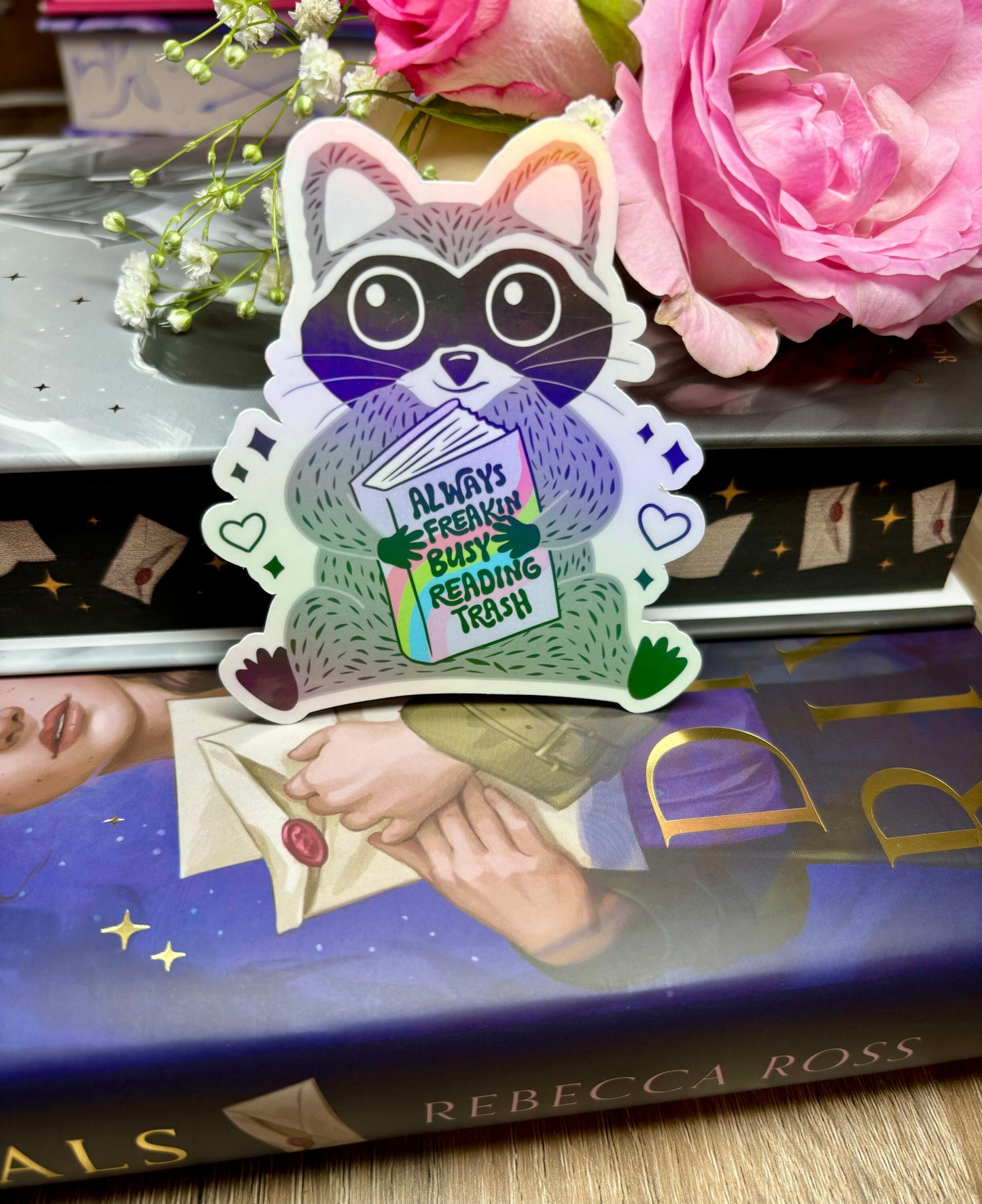 Always Busy Reading Trash Raccoon Sticker