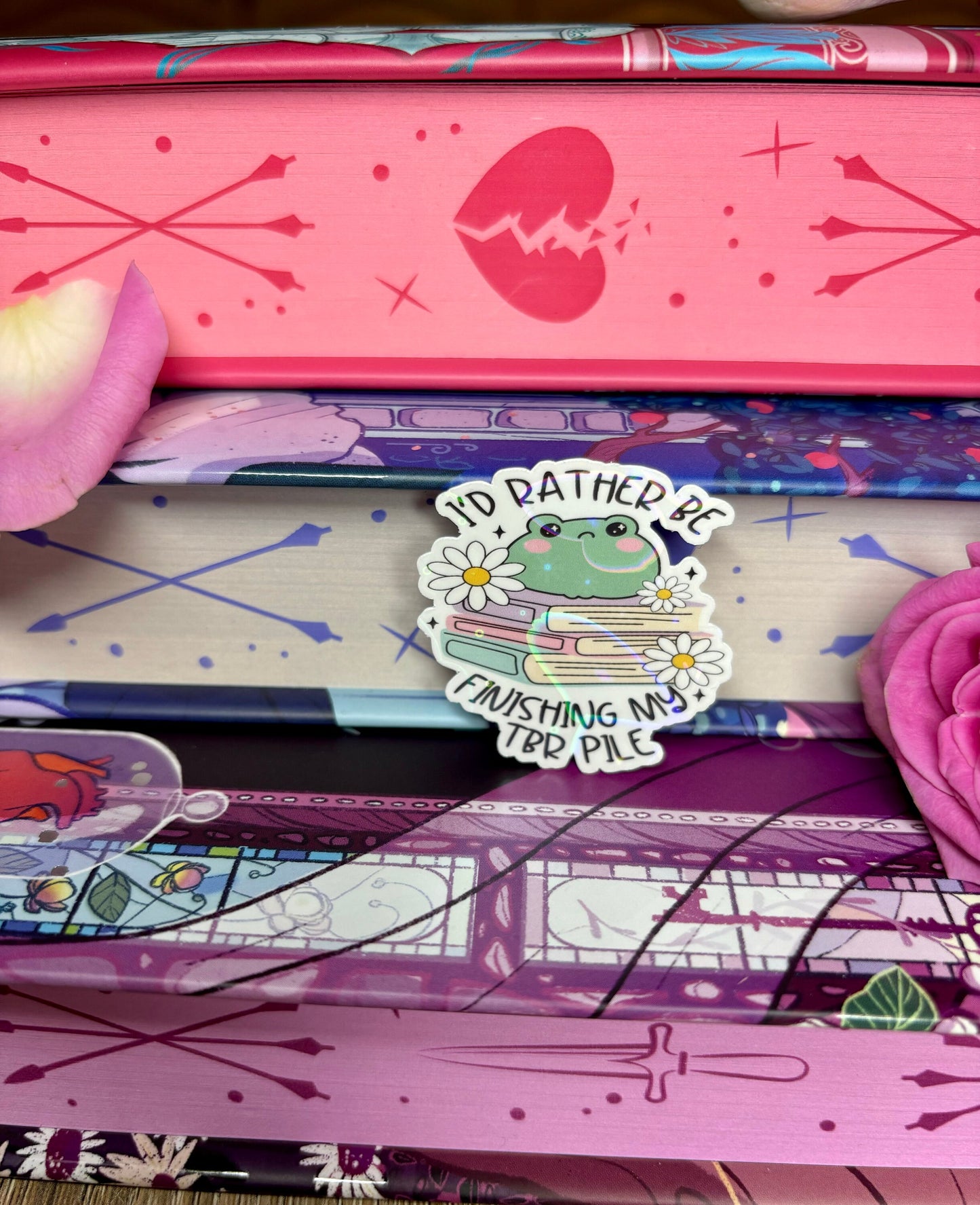 Mini I'd Rather Be Finishing My TBR Pile Frog Sticker