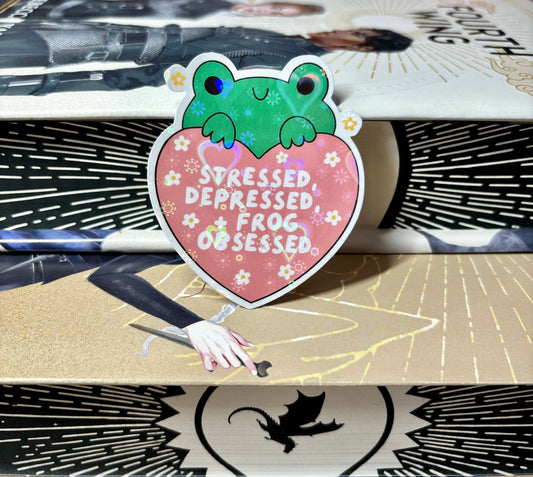 Stressed, Depressed + Frog Obsessed Cute Frog Sticker