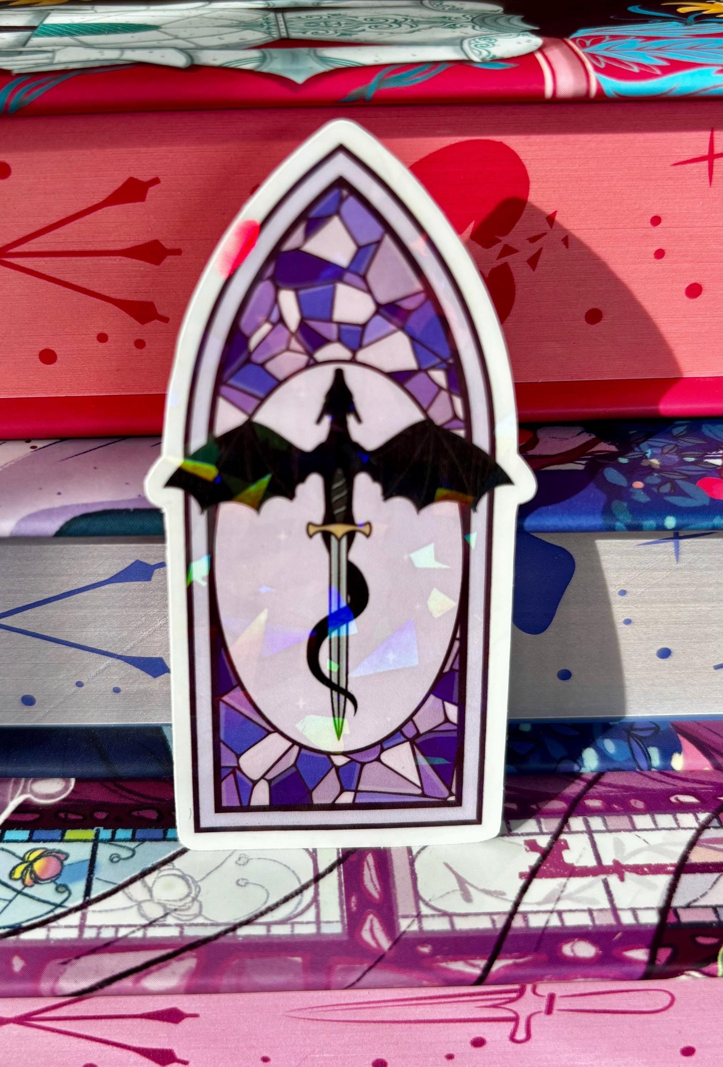 Purple Stained Glass Dragon Window Sticker