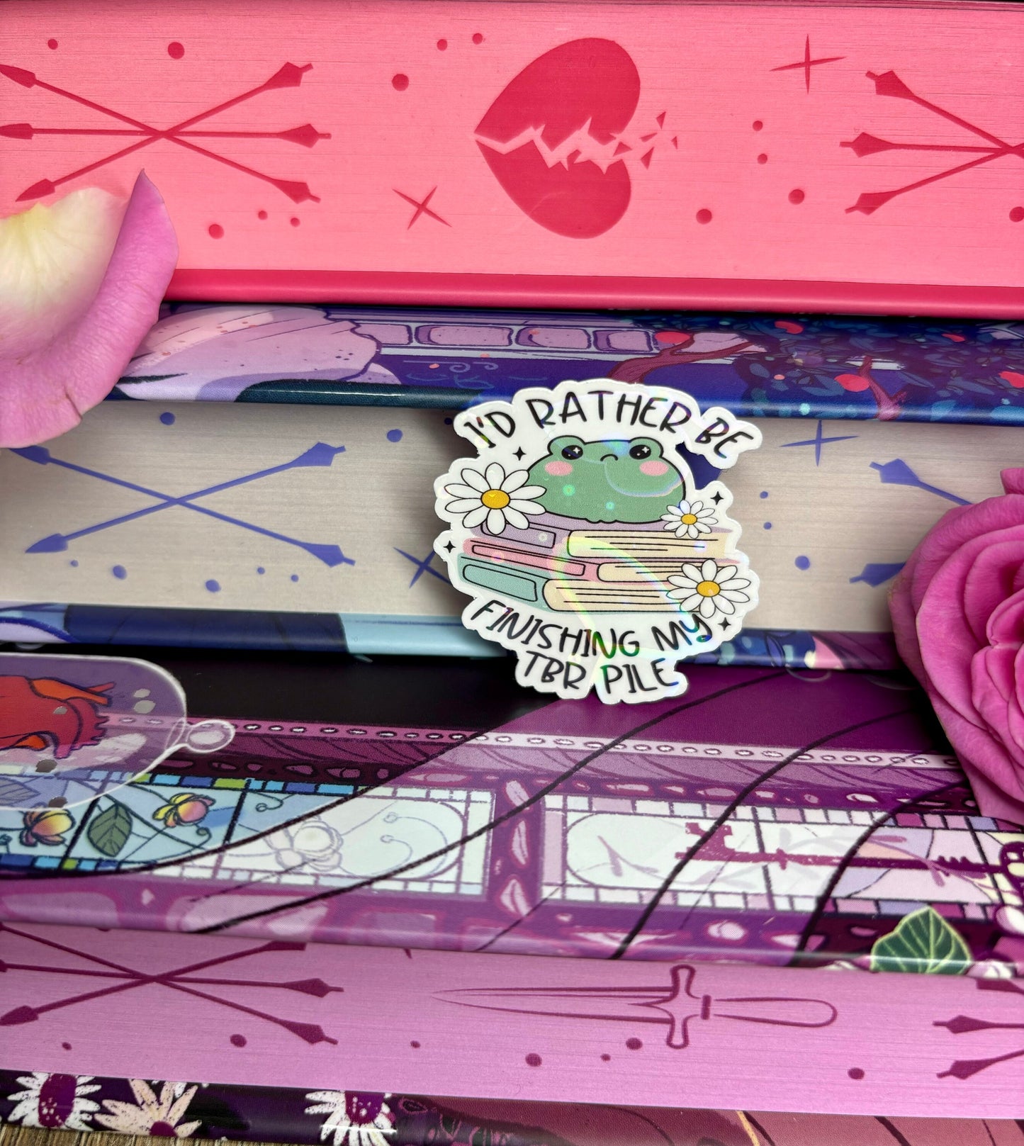 Mini I'd Rather Be Finishing My TBR Pile Frog Sticker