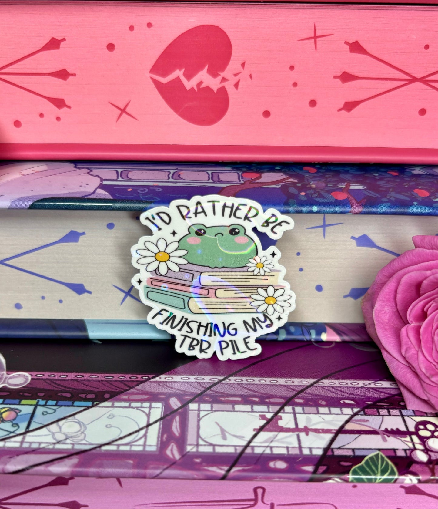 Mini I'd Rather Be Finishing My TBR Pile Frog Sticker